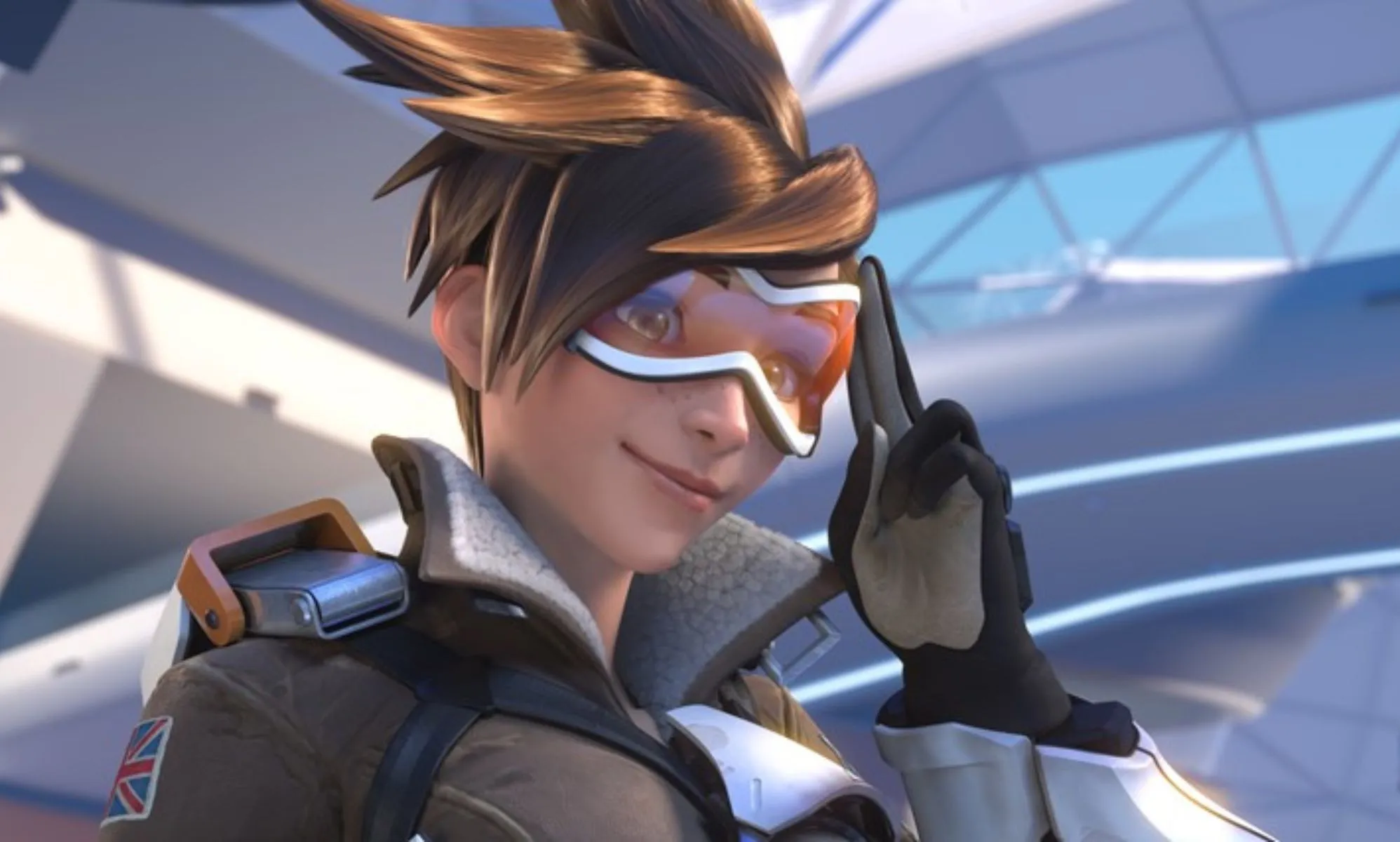 A computer-generated character from a video game saluting.