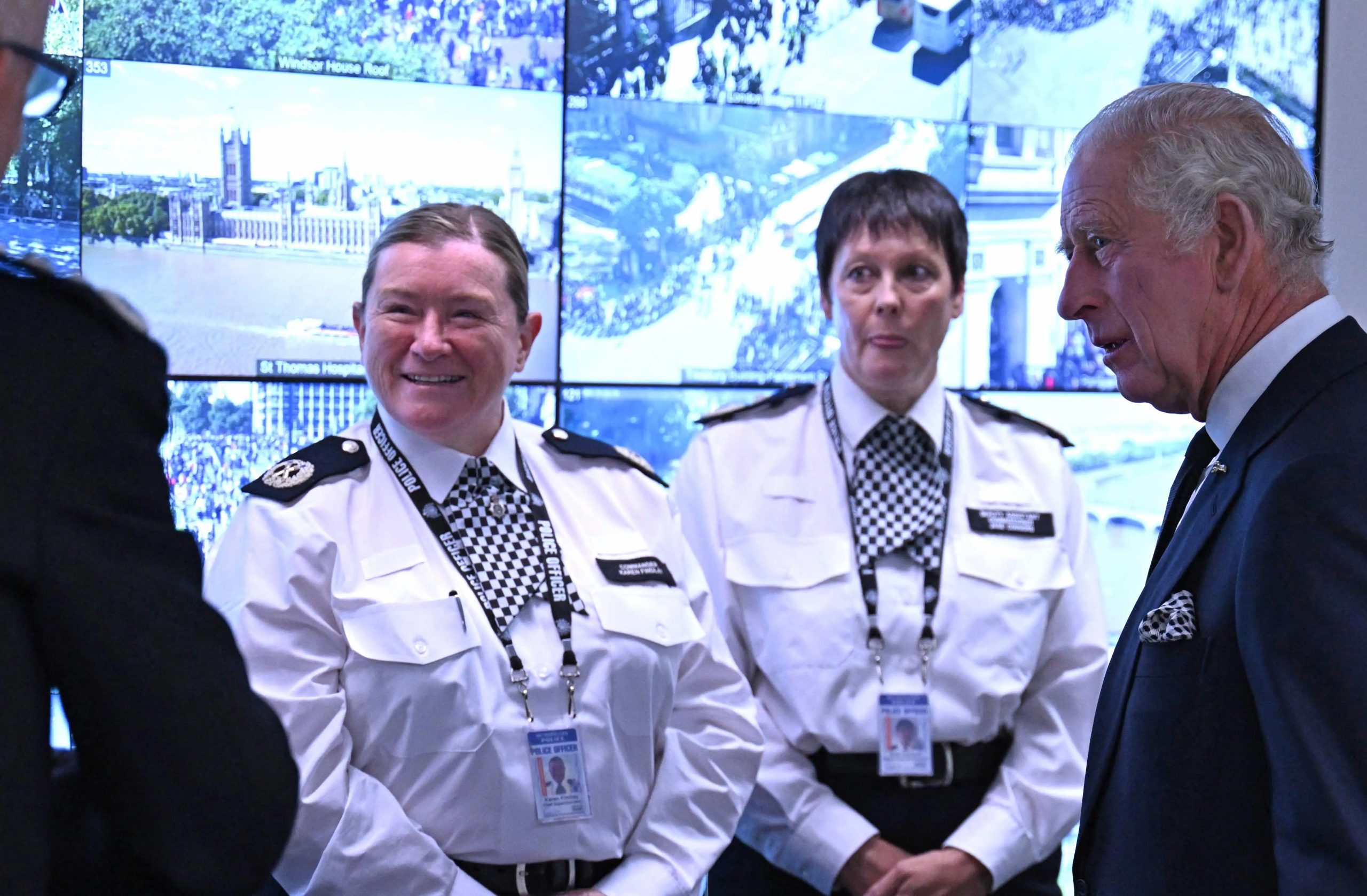 Photo shows two uniformed police officers meeting King Charles, the one on the left is Karen Findlay