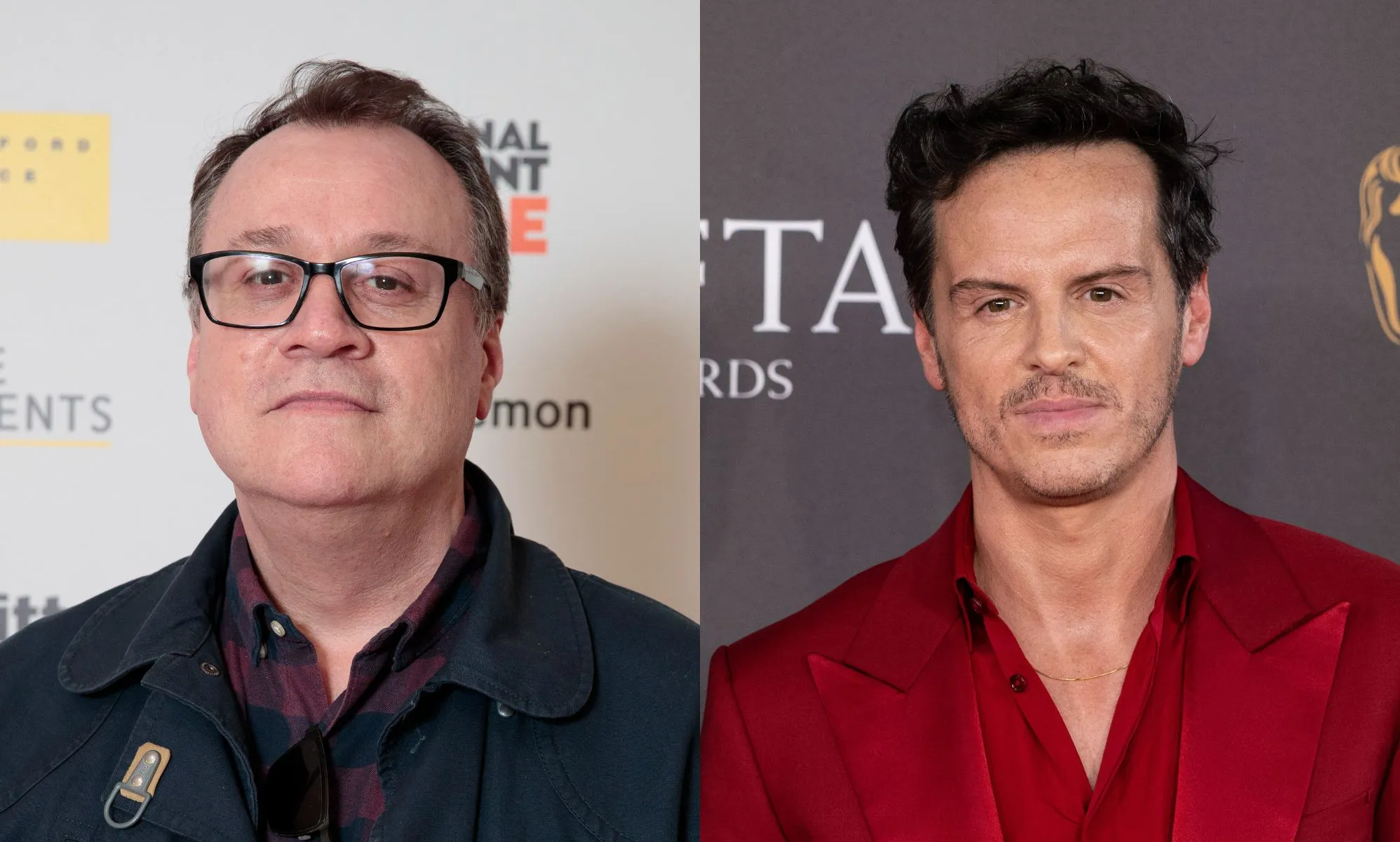 On the left, Russell T Davies at the National Student Pride 2024. On the right, Andrew Scott at the Baftas 2024.