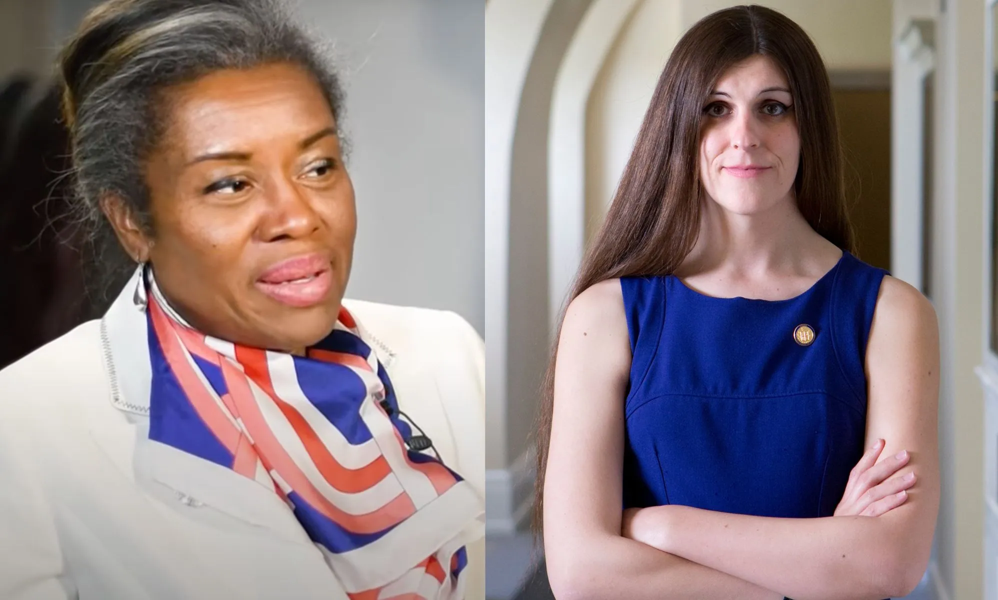 A side by side split image of Virginia lt gov Winsome Earle-Sears and senator Danica Roem
