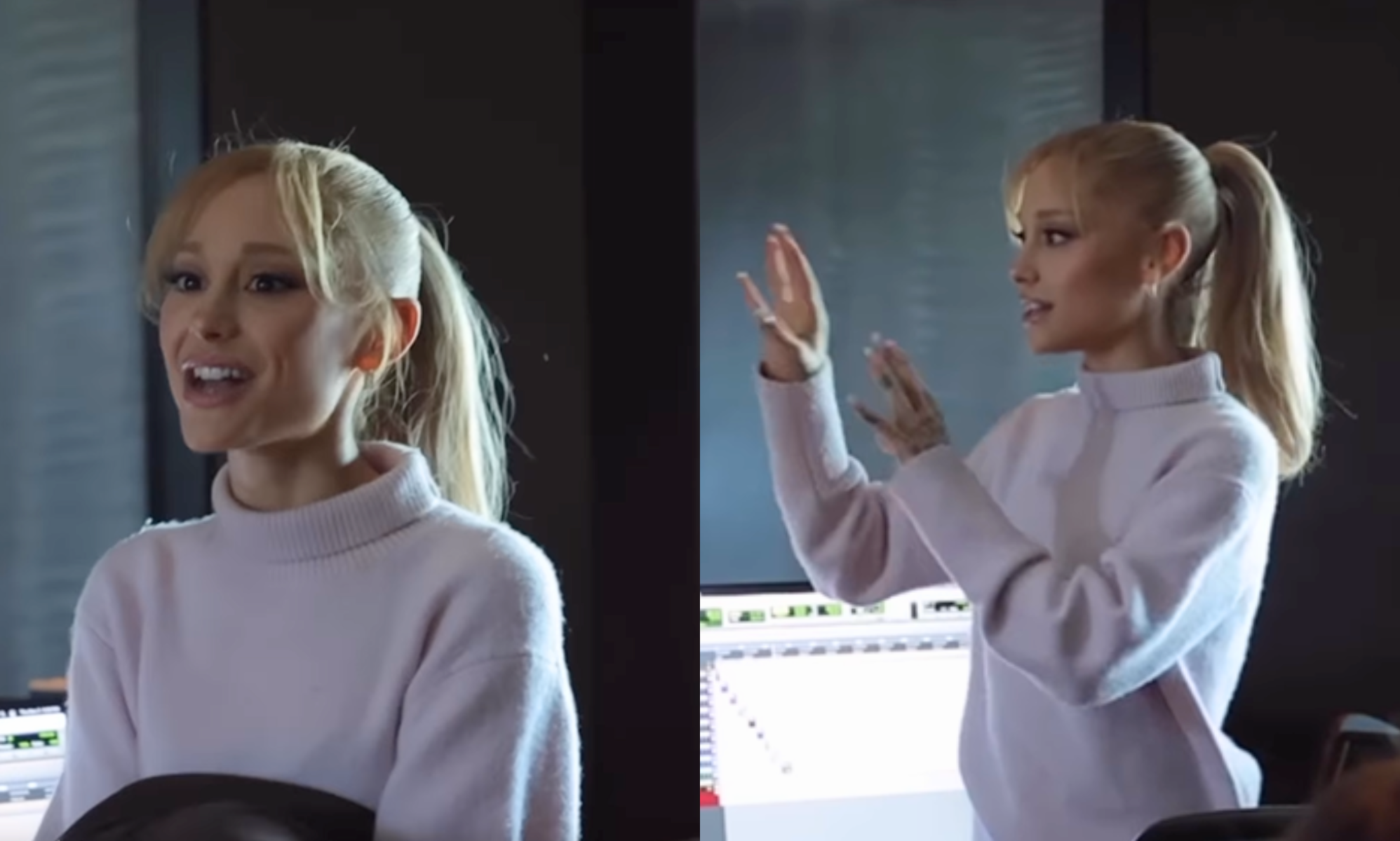 The singer shared a behind-the-scenes look at the preview for her upcoming album. (@arianagrande/Instagram)