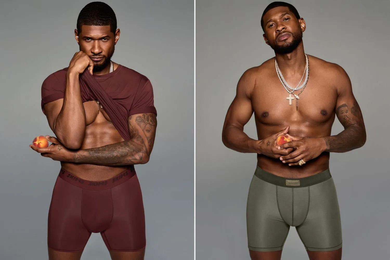 Composite image shows two photos of Usher, on the left he