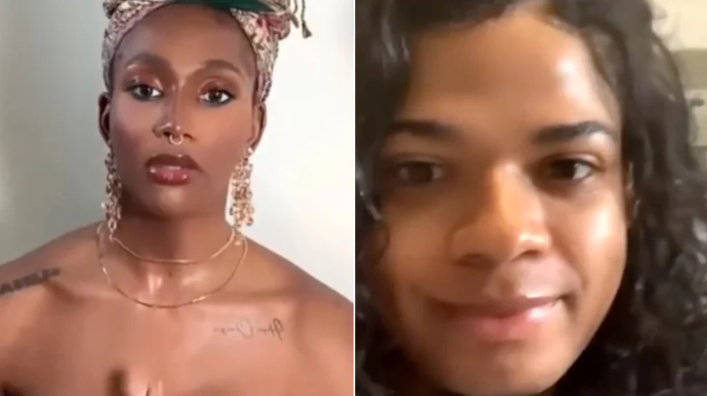 Composite image shows victim on the right and her interviewer on the left: both the victim and her interviewer are Black women