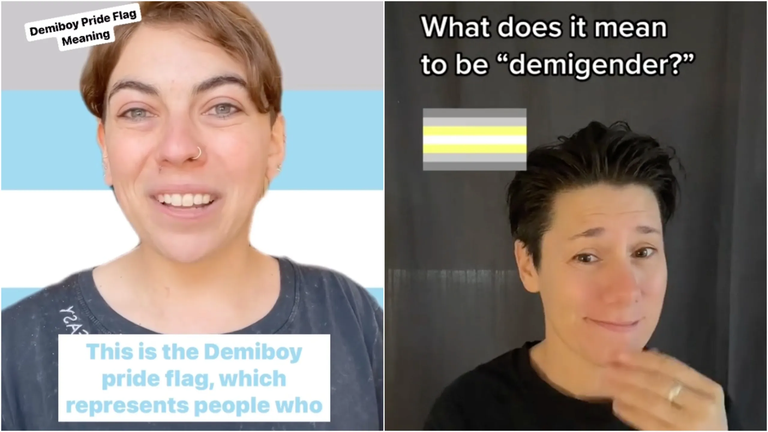Photo shows an Demiboy instagram influencer on the left and a demigender TikTok user on the right
