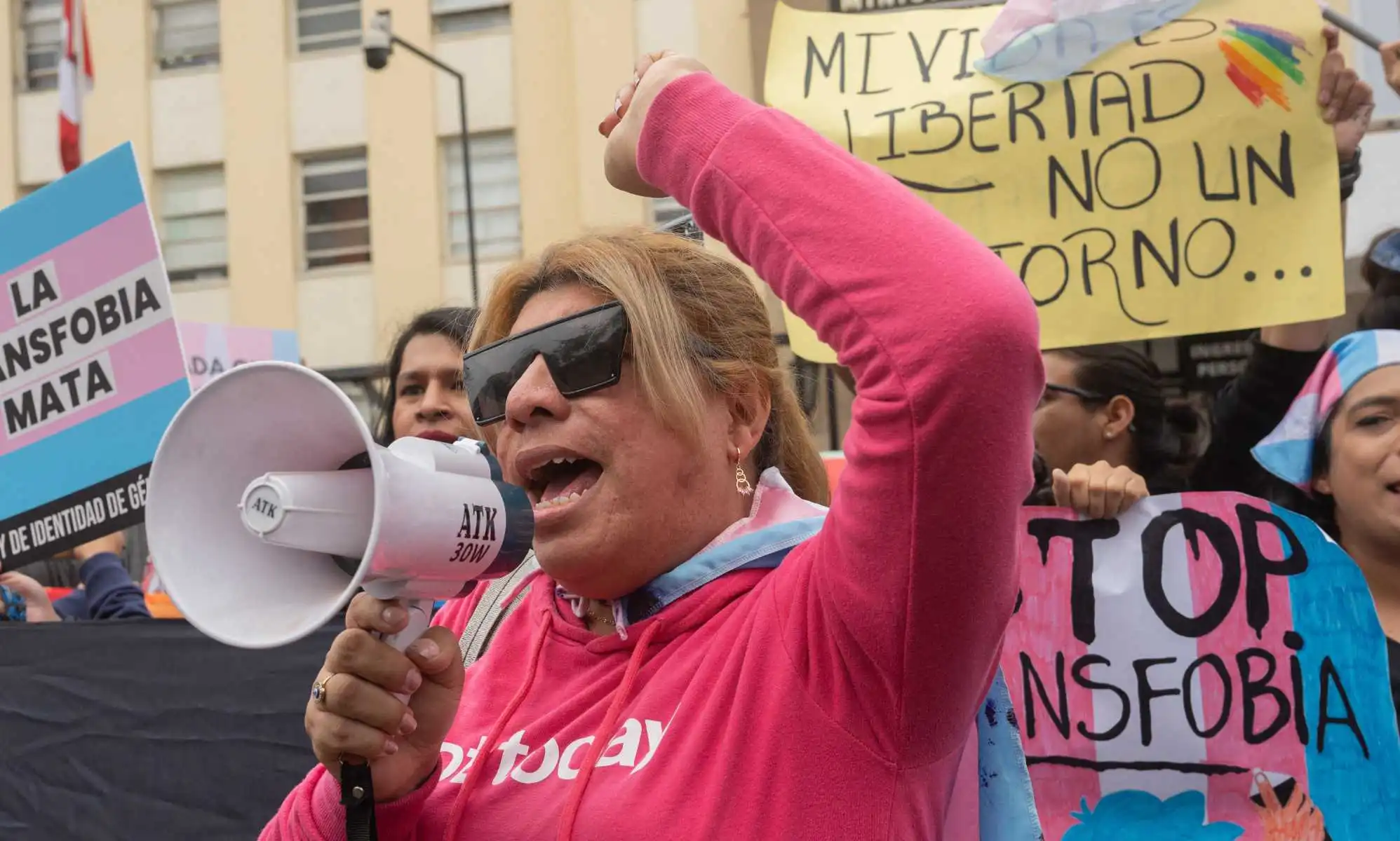 The LGBTQ+ community and its allies protests in front of Peru