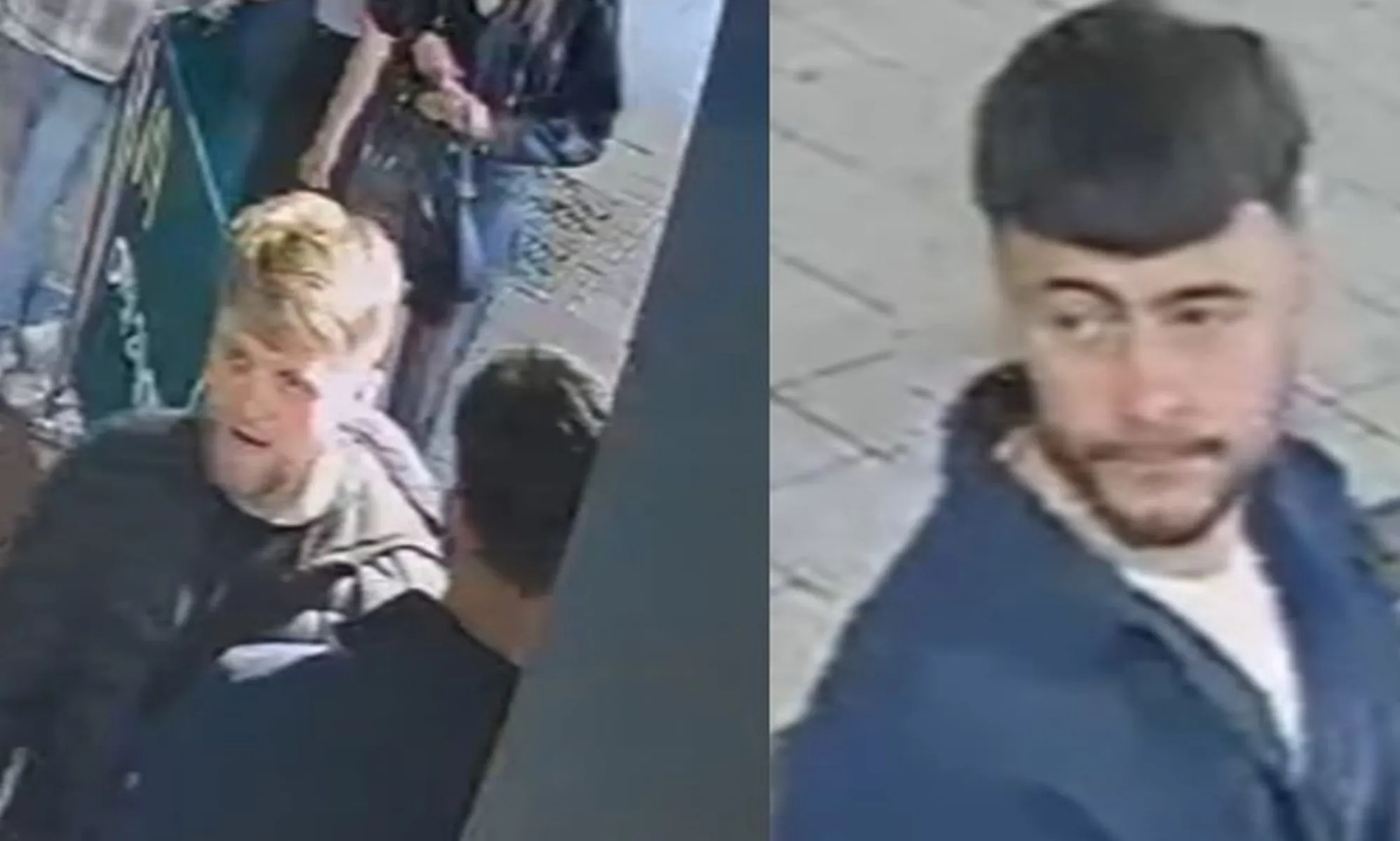 A split image of two men in a CCTV screenshot.