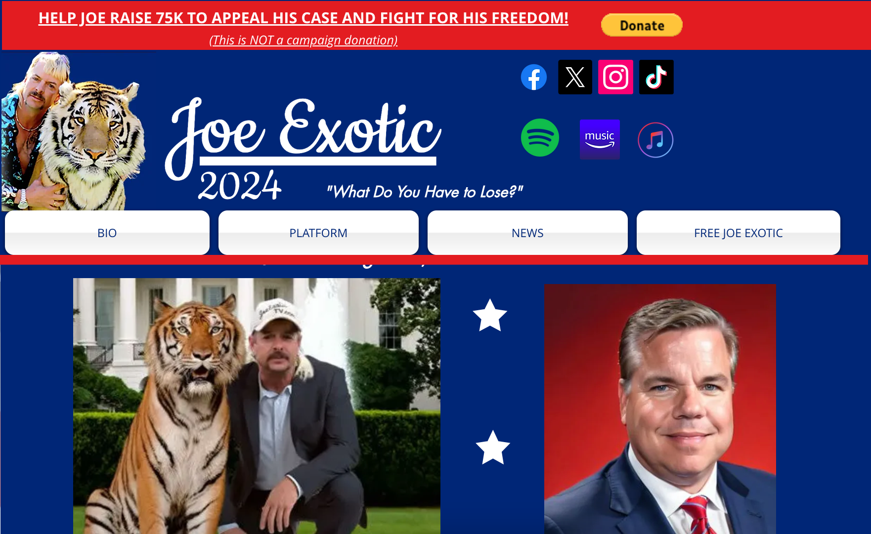 El sitio web de la campaña del candidato presidencial Joe Exotic es un desastre involuntariamente hilarante
