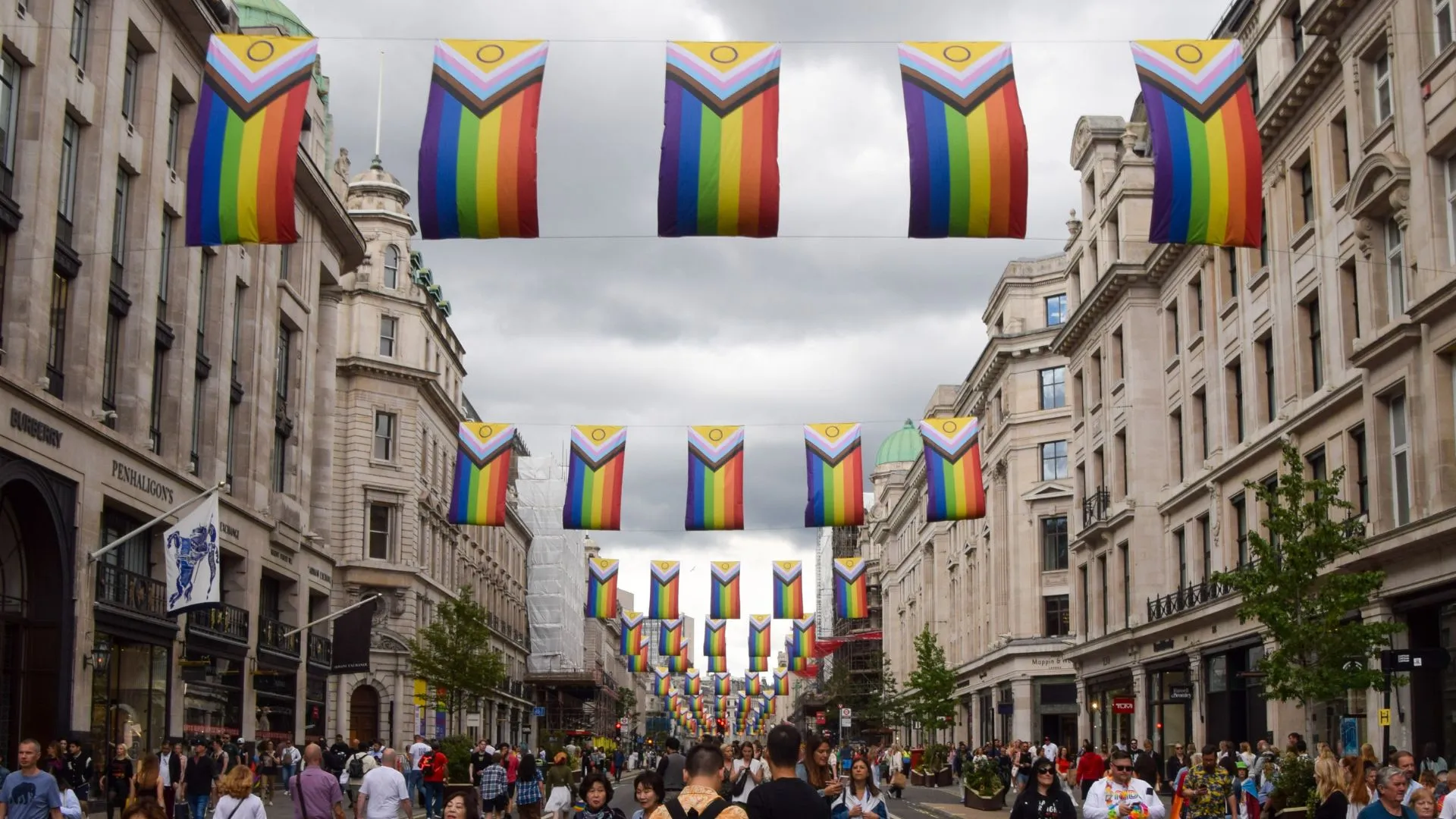 LGBTQ+ Pride flags decorate Regent Street for Pride month