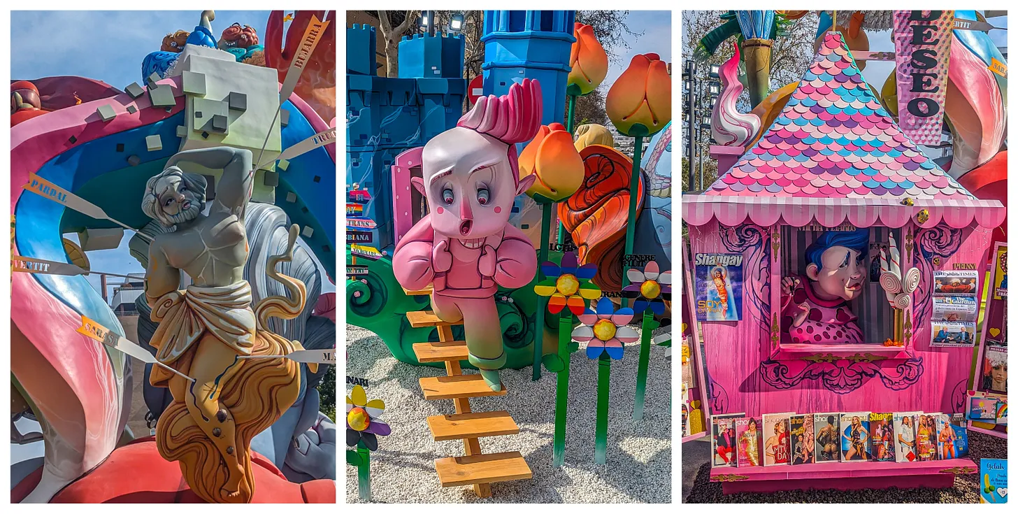 Collage que muestra a San Sebastián, un niño rosa y un quiosco rosa