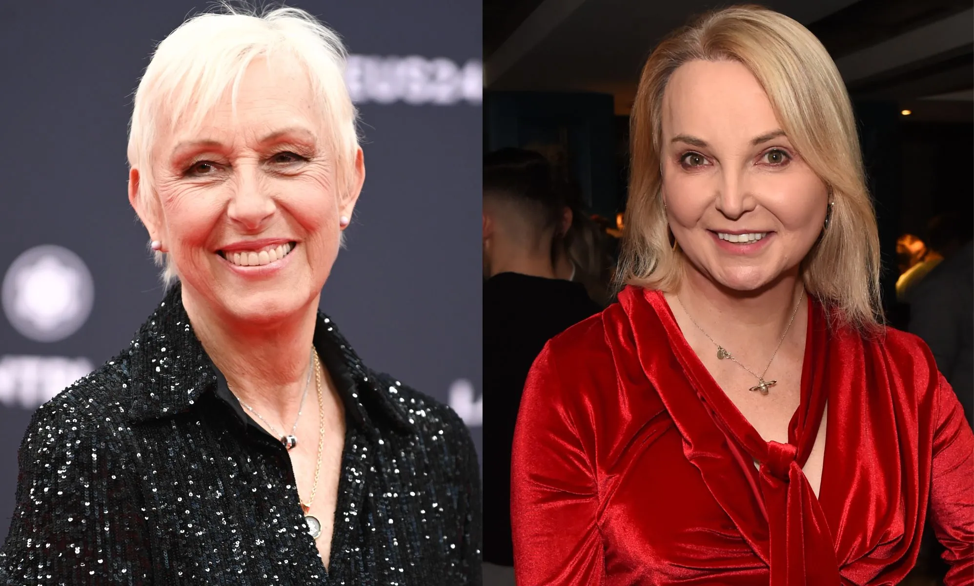 A split image of India Willoughby and Martina Navratilova.