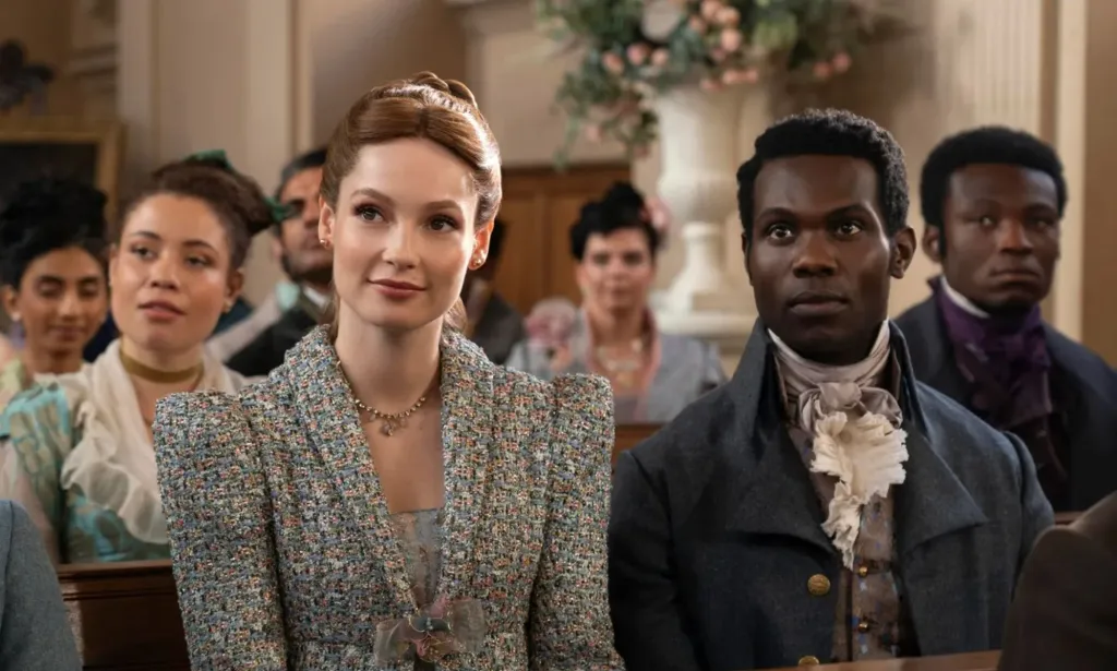 Una imagen fija de Francesca Bridgerton y John Stirling en Bridgerton.