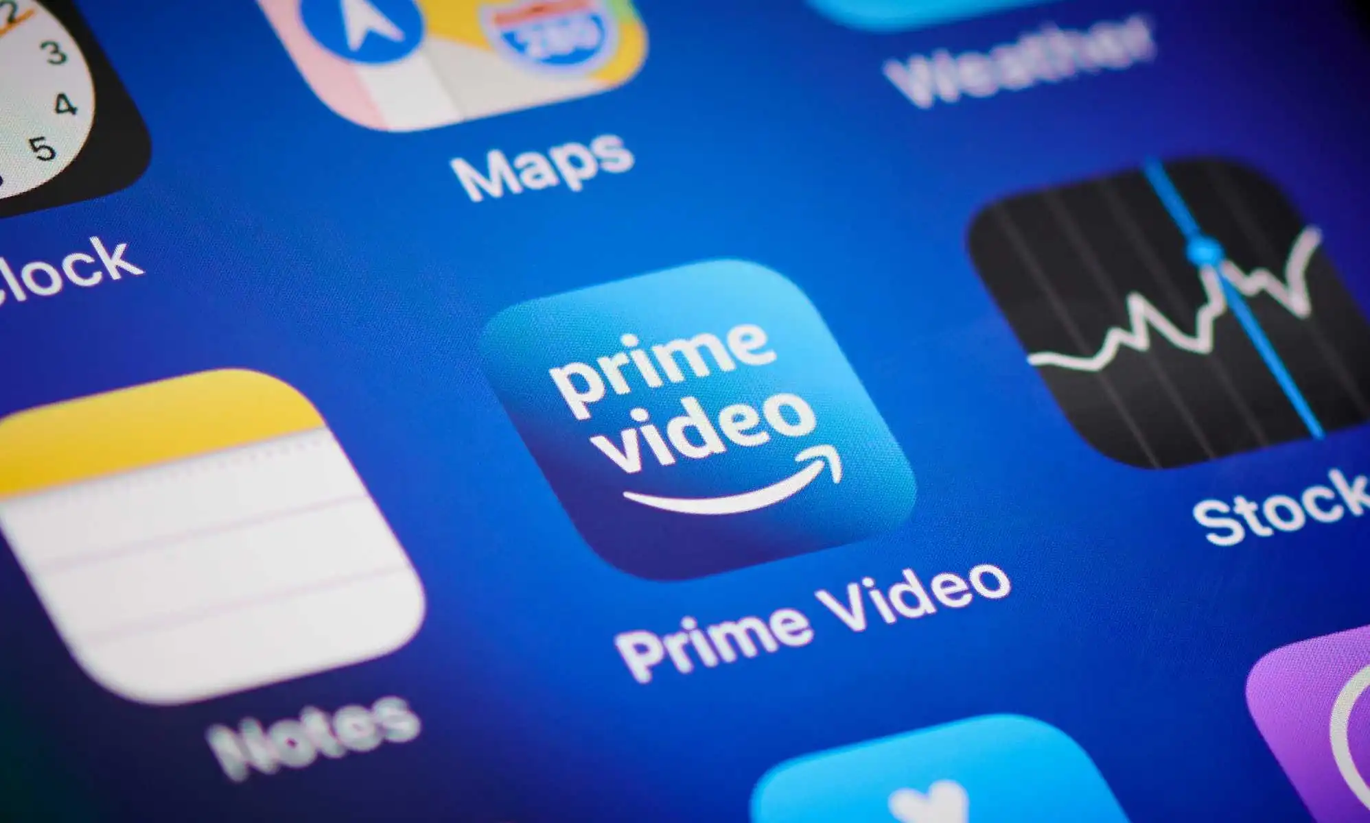 Close-up detail of the Amazon Prime Video app icon on an Apple iPhone 12 Pro smartphone screen