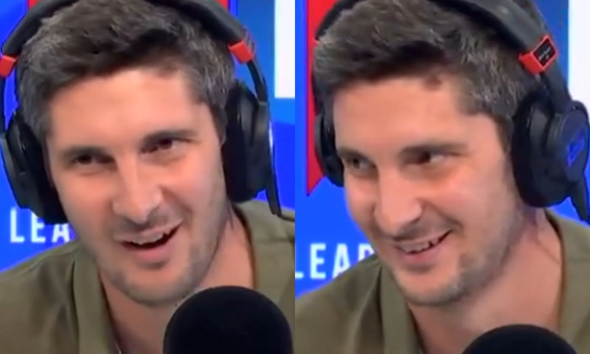 A split image of Tom Swarbrick on the set of LBC.