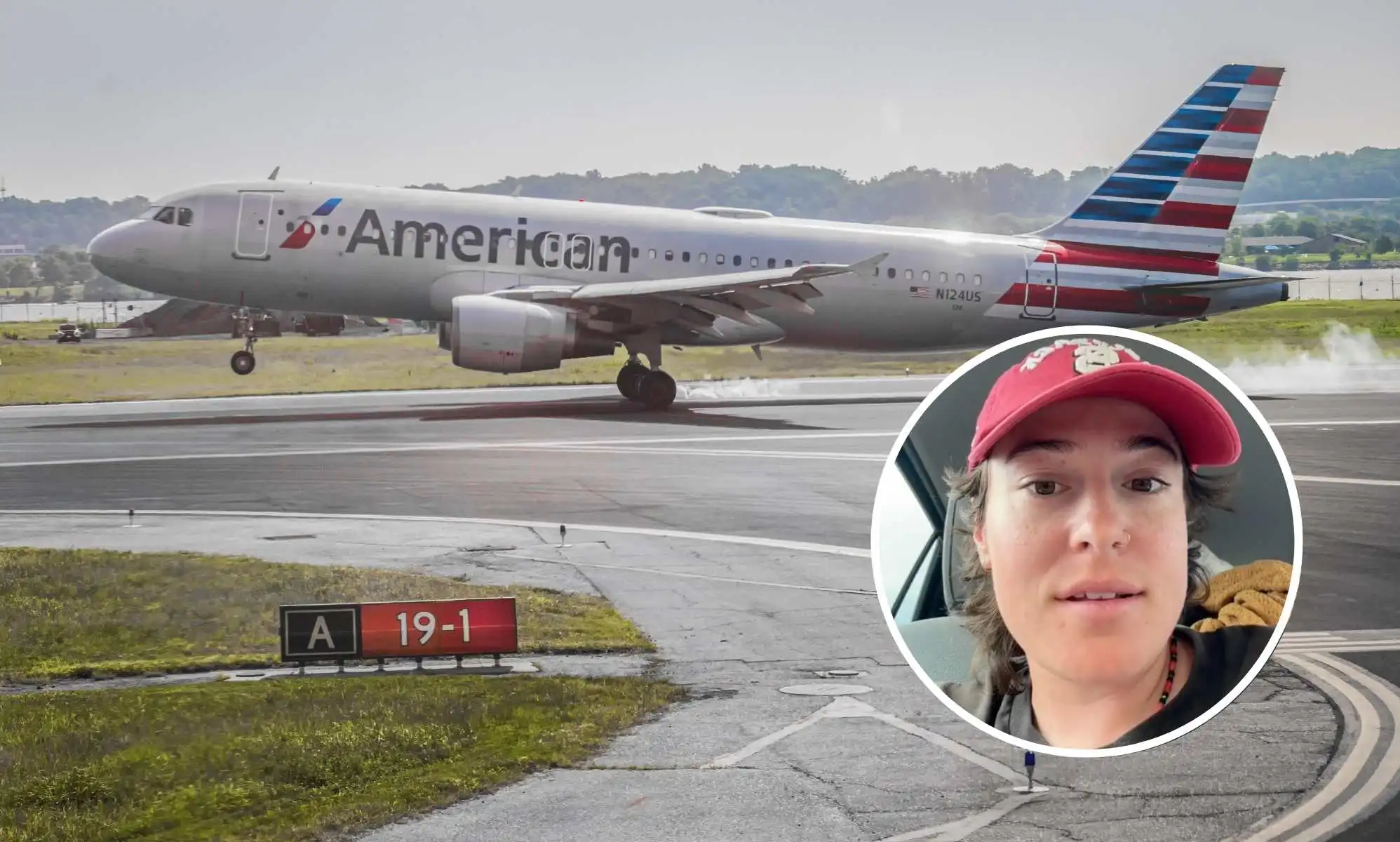 phot set of Erin Wright and an American Airlines plane