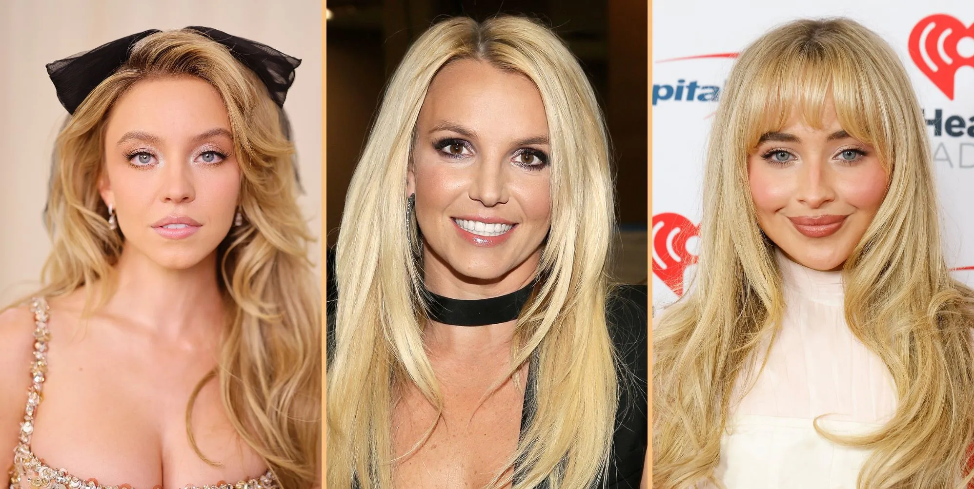 Sydney Sweeney (left), Britney Spears (centre)and Sabrina Carpenter (right)
