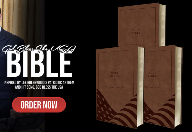 Mercancía de la campaña de Trump, Dios bendiga a EE. UU., Biblia.