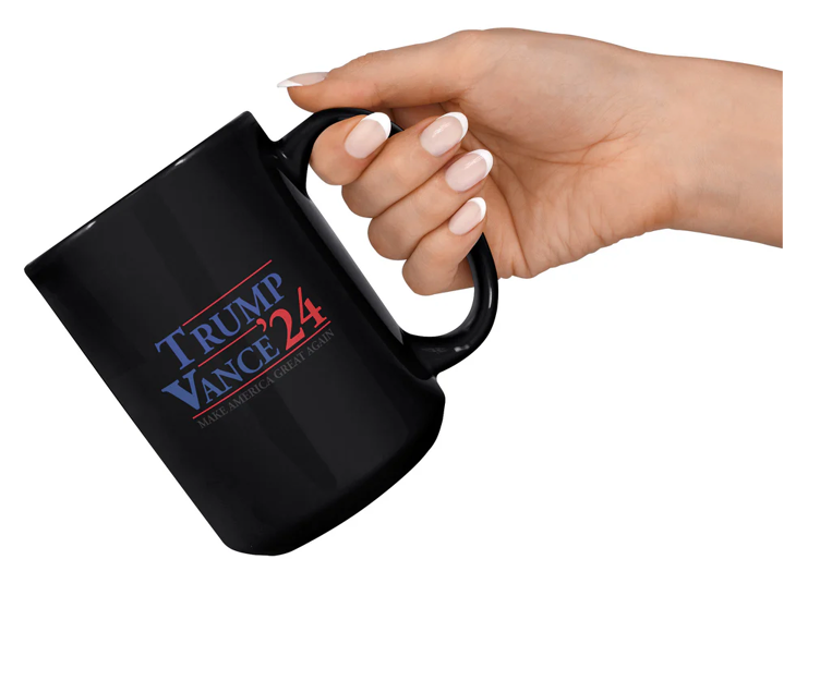 Mercancía de la campaña de Trump: taza de Trump y Vance
