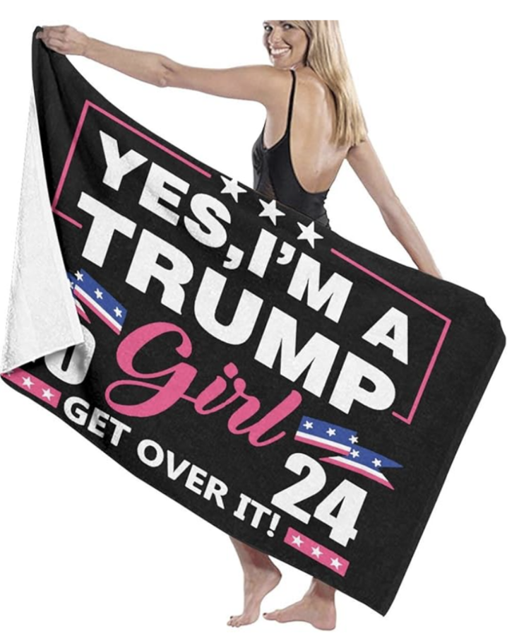 Mercancía de la campaña de Trump, toalla de playa de la chica Trump