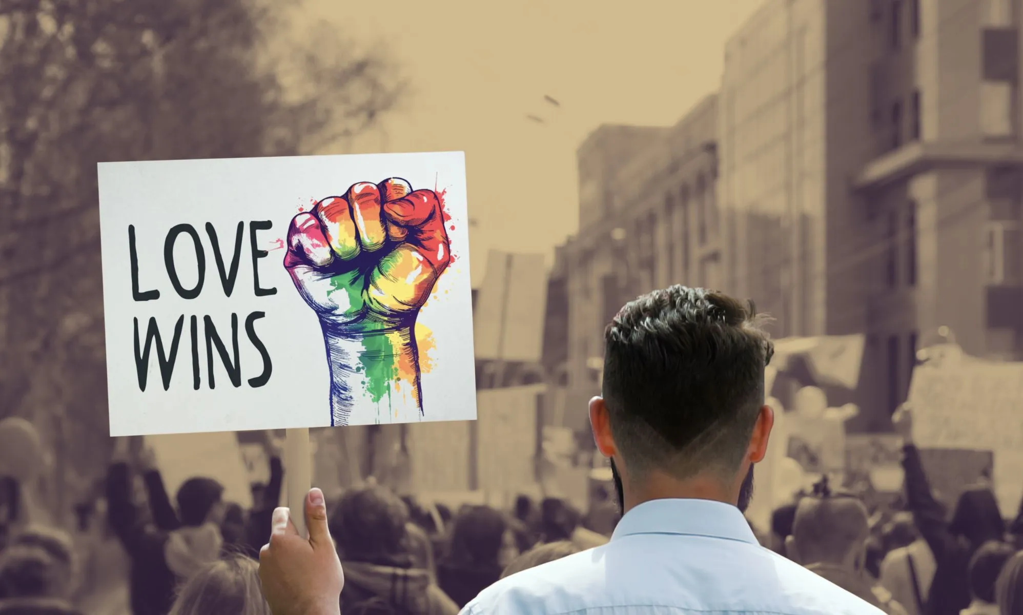 This is an image of someone holding a protest sign that reads