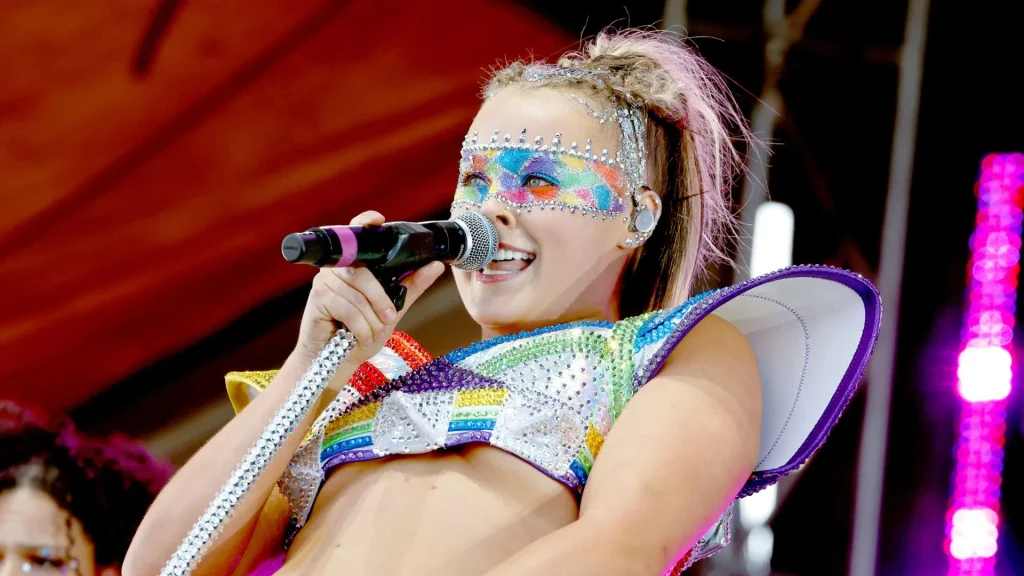 JoJo Siwa performs onstage during LA Pride in the Park at Los Angeles Historical Park on June 08, 2024 in Los Angeles, California