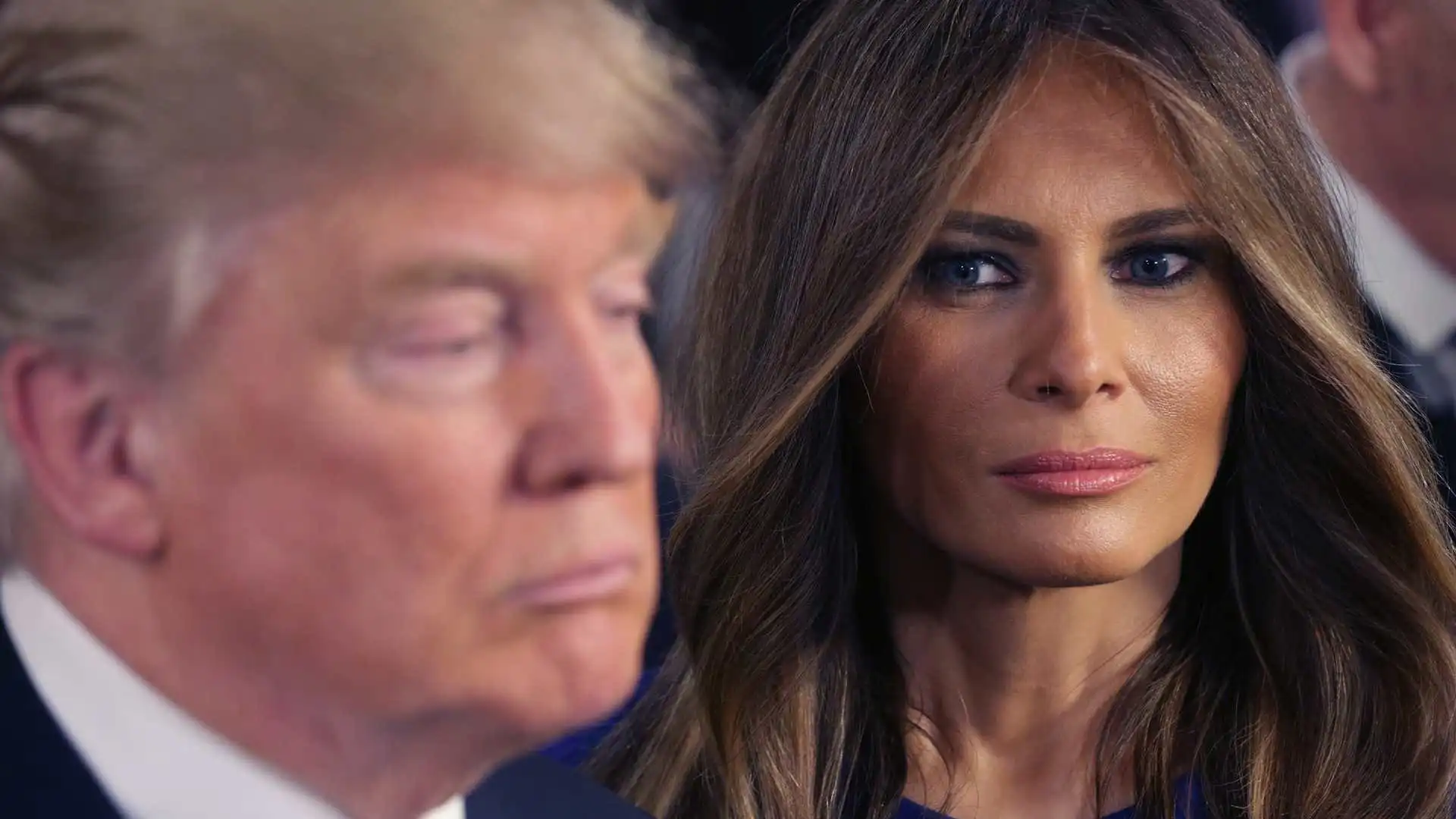 DETROIT, MI - MARCH 03: Republican presidential candidate Donald Trump and his wife Melania greet reporters in the spin room following a debate sponsored by Fox News at the Fox Theatre on March 3, 2016 in Detroit, Michigan. Voters in Michigan will go to the polls March 8 for the State