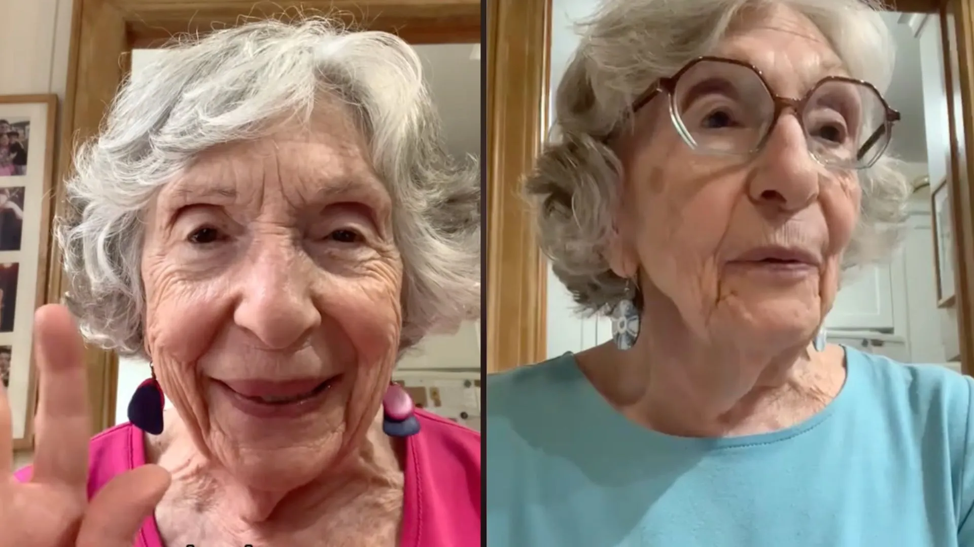 Screenshots of Grandma Elli, a gay Holocaust survivor who makes TikToks denouncing Donald Trump