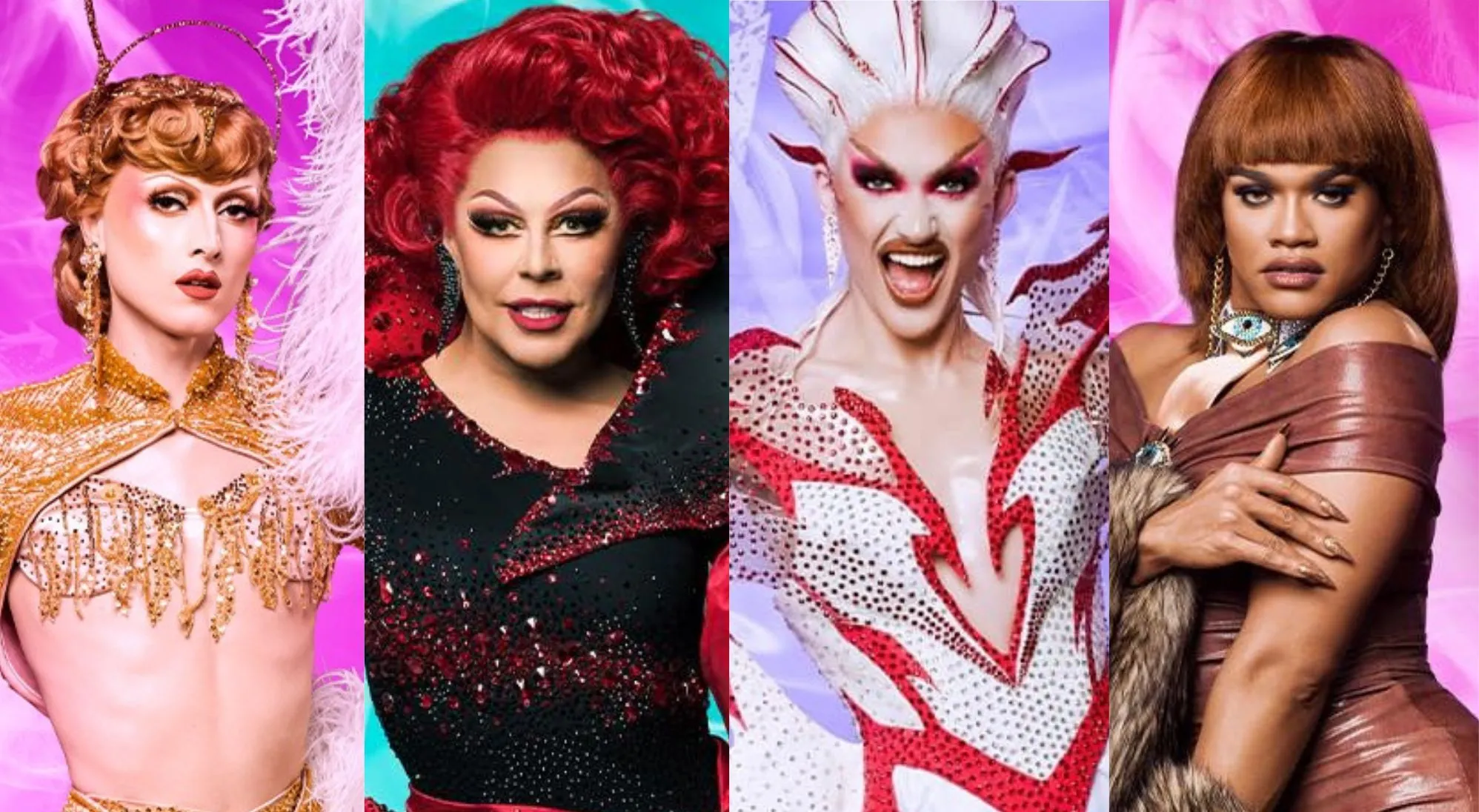 Left-right: Drag Race UK season 6 finalists Marmalade, La Voix, Kyran Thrax and Rileasa Slaves