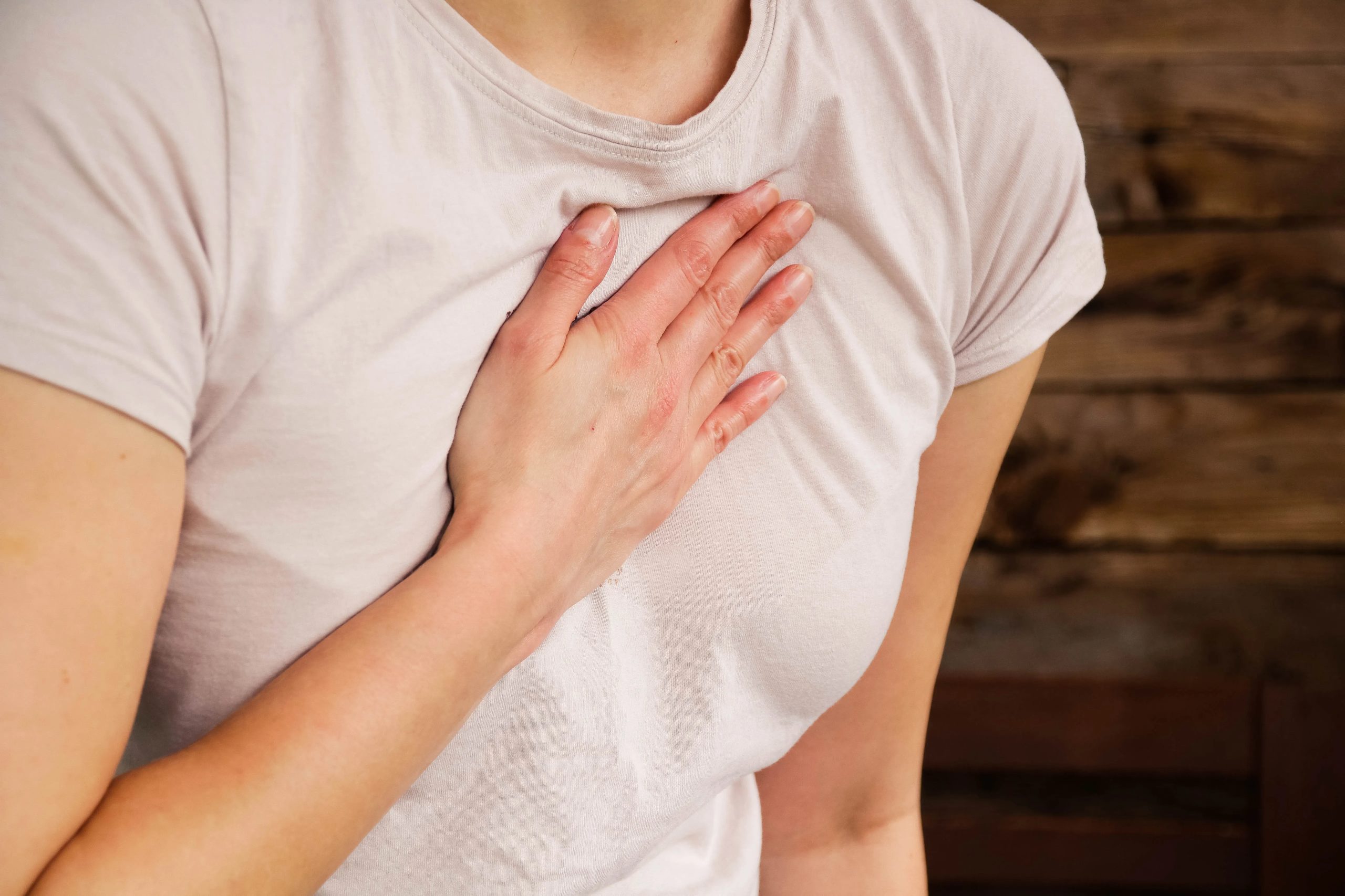 Woman having chest pain.