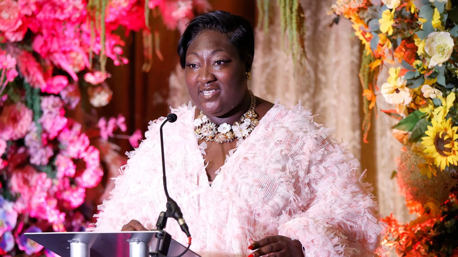 Phyll Opoku-Gyimah speaks onstage at the Kaleidoscope Trust Gala Dinner 2022 at The Institute of Directors on October 07, 2022 in London, England