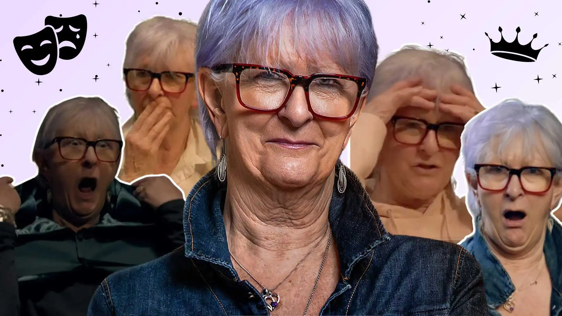 Various pictures of Linda from The Traitors UK season 3