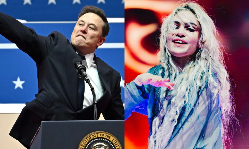 A split image if Elon Musk (left) and Grimes (right)