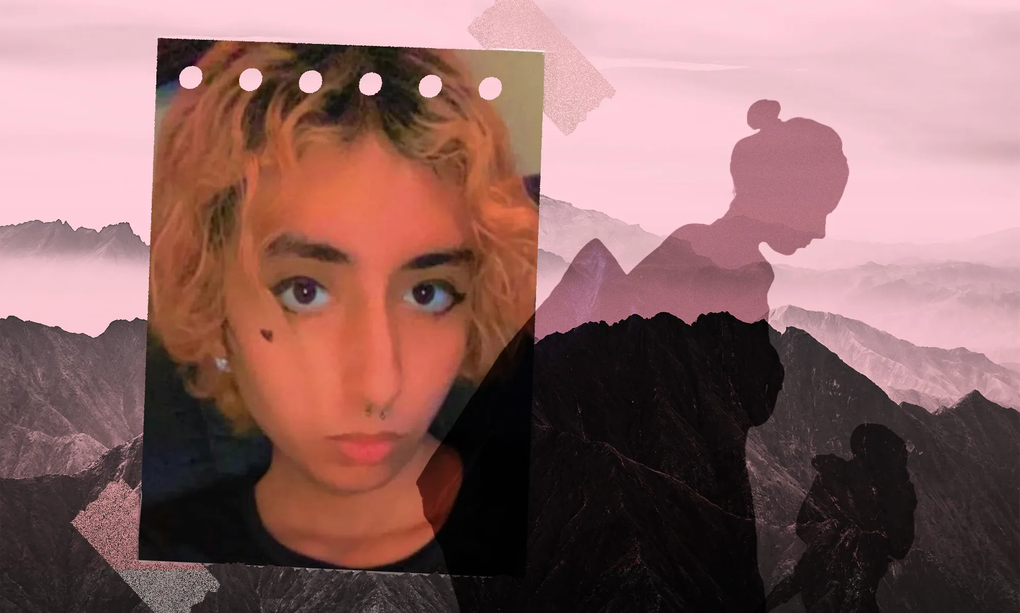 Collage showing a photo of Eden Knight and a pink landscape