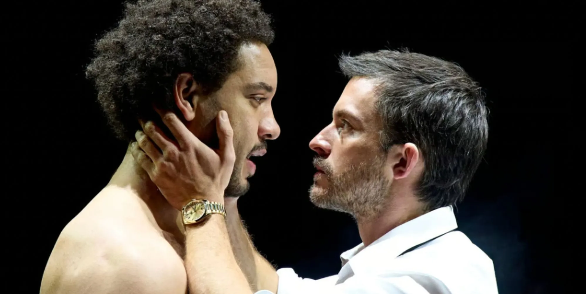 Jonathan Bailey (R) as Richard II Royce Pierreson as Henry Bullingbrook (L). (Manuel Harlan)