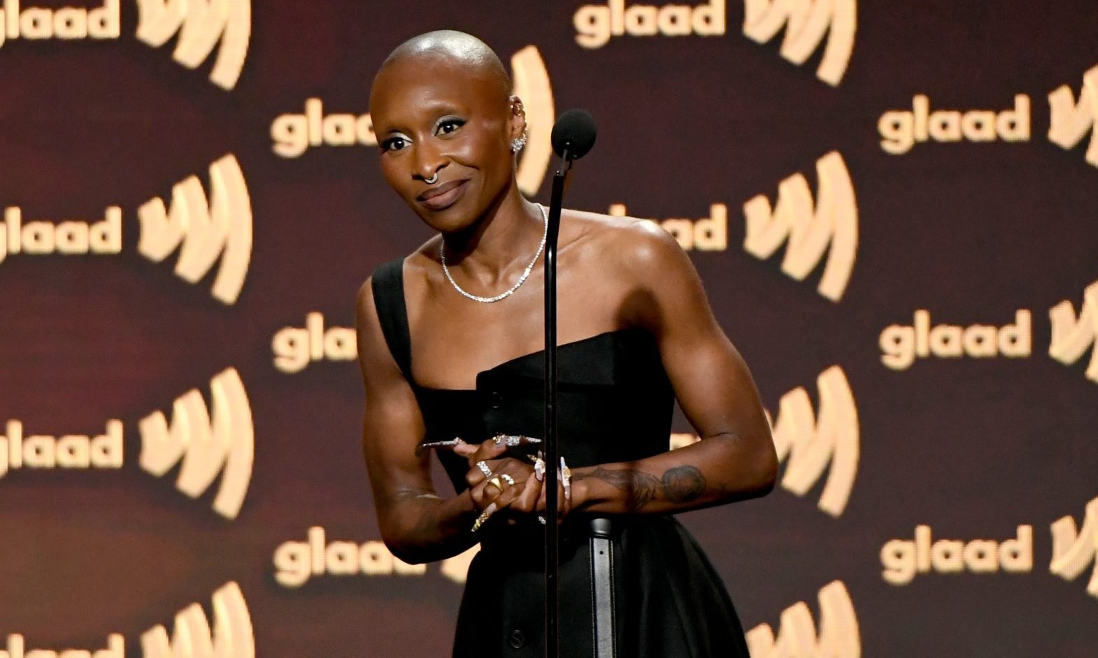 Cynthia Erivo, winner of the Stephen F. Kolzak Award, speaks onstage during the 36th Annual GLAAD Media Awards at The Beverly Hilton on March 27, 2025 in Beverly Hills, California.