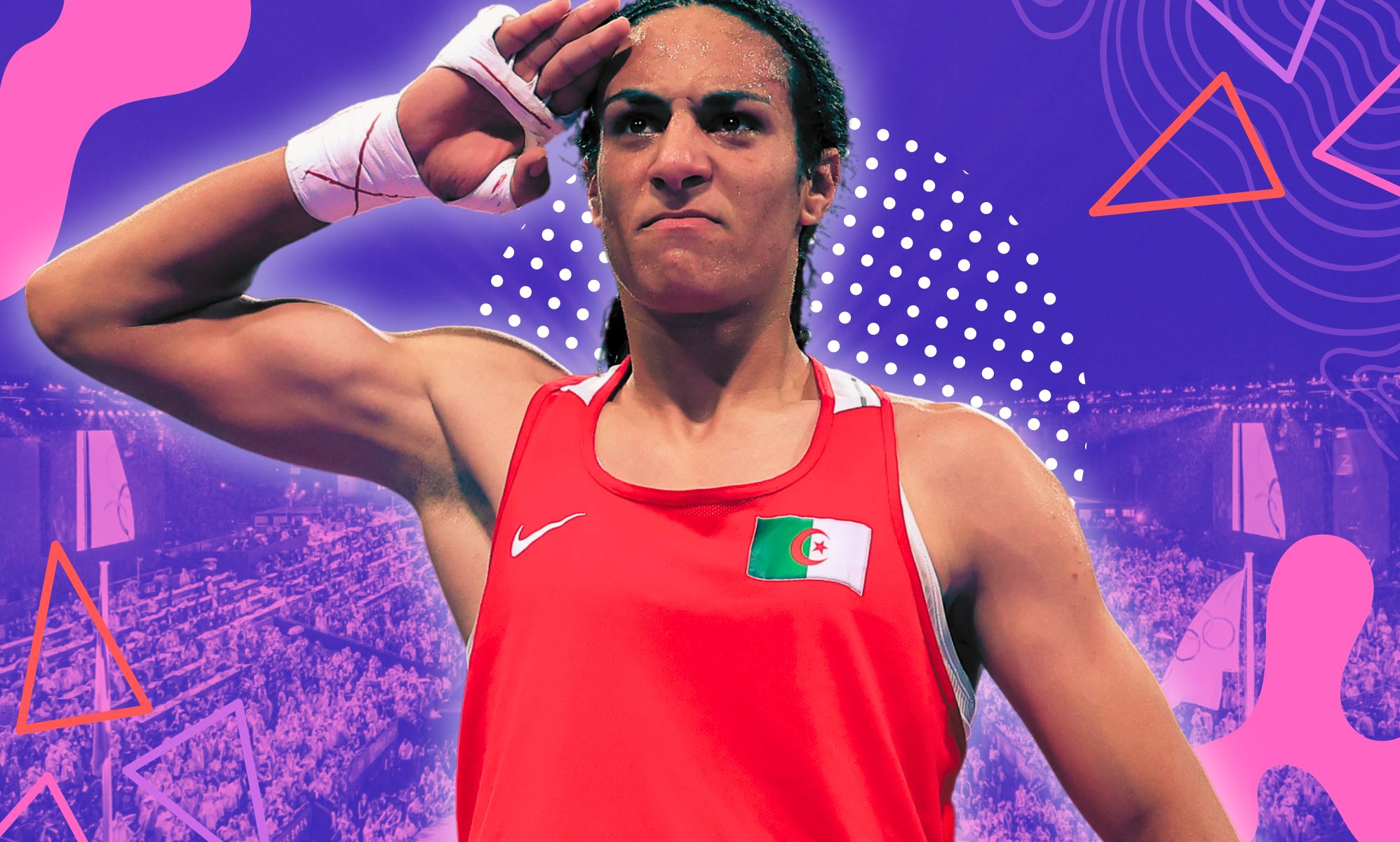 Imane Khelif pictured in an edited photo of the Paris Olympics opening ceremony.