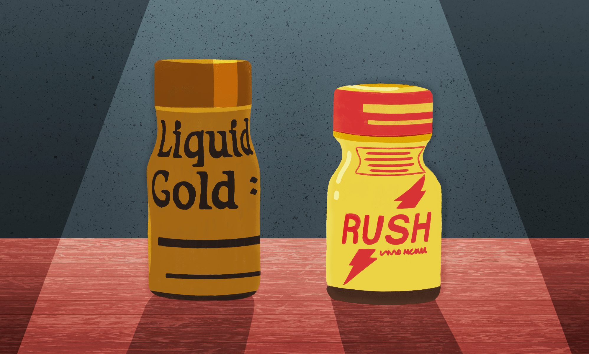 Illustration of two bottles of poppers