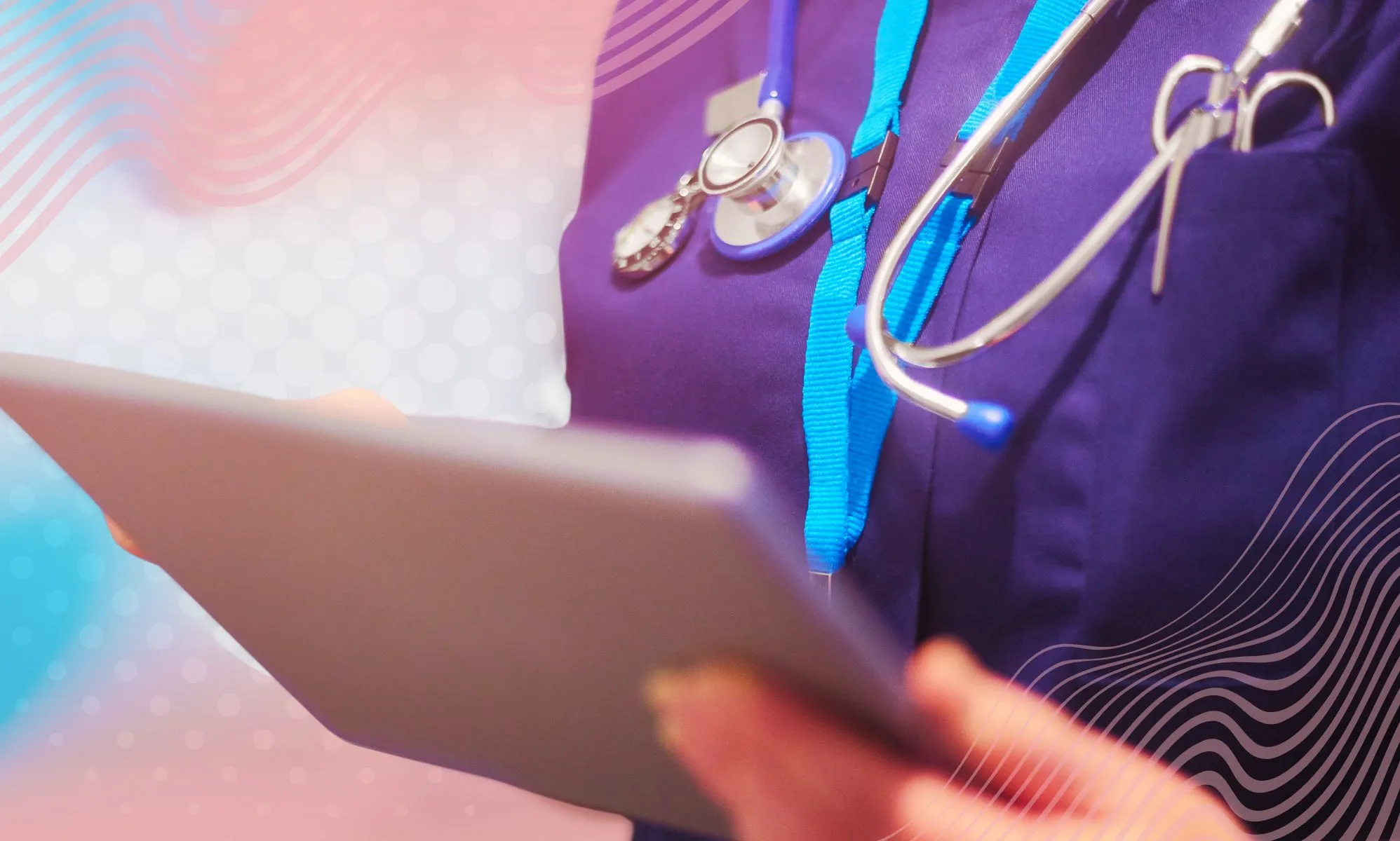 An NHS nurse in an edited background.