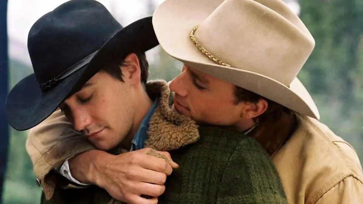 Jake Gyllenhaal and Heath Ledger in Brokeback Mountain.