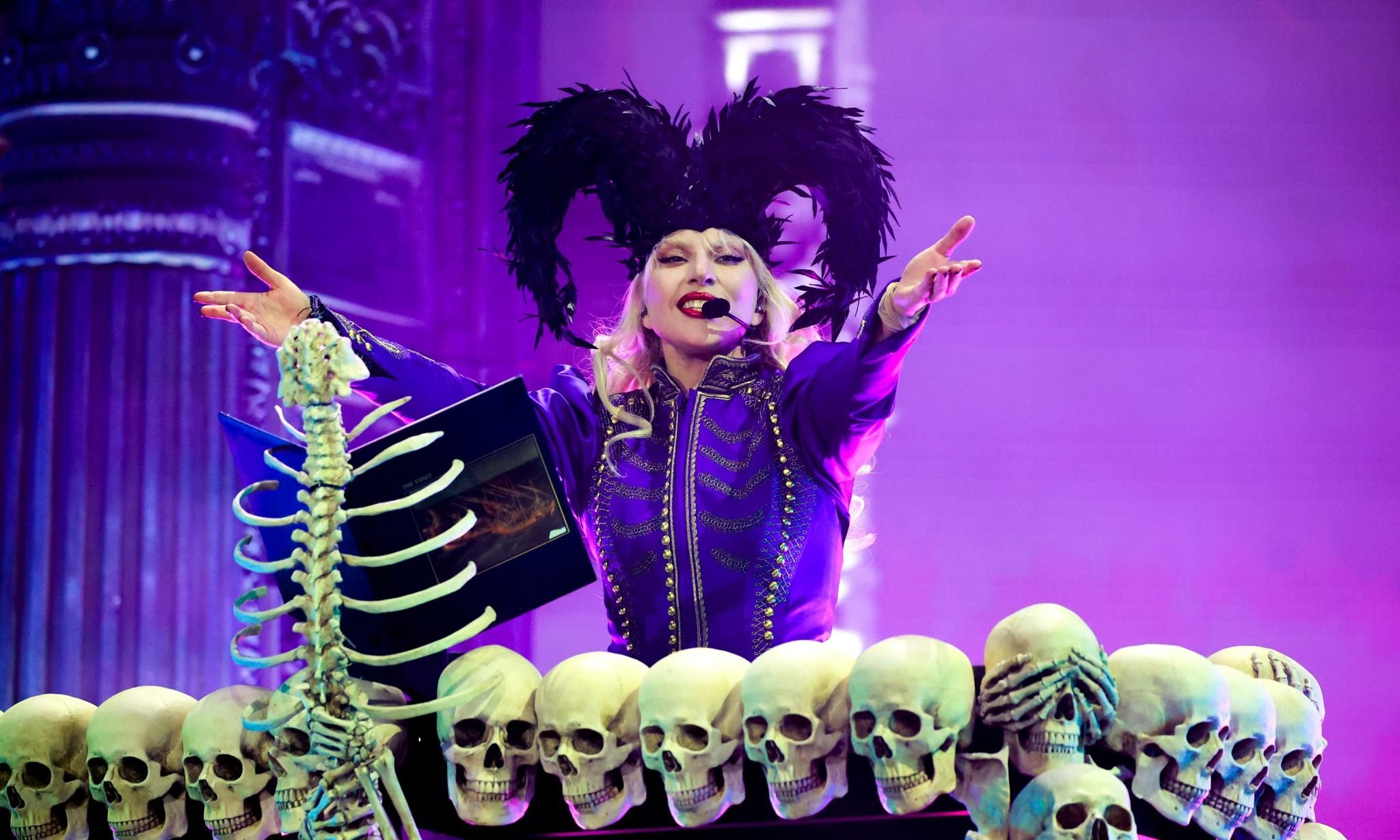 Lady Gaga performs at the Coachella Stage during the 2025 Coachella Valley Music and Arts Festival at Empire Polo Club on April 11, 2025 in Indio, California.