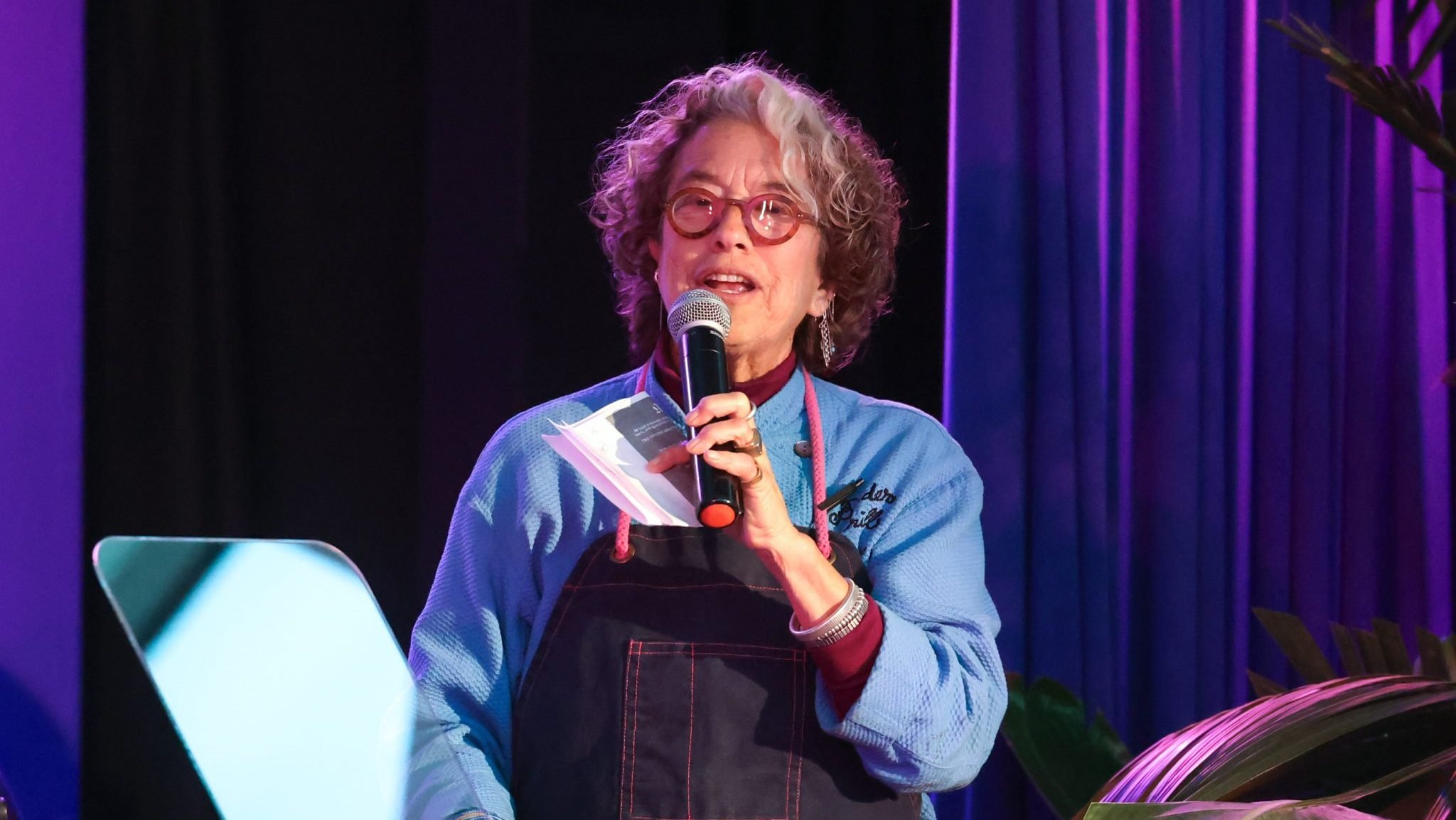 Susan Feniger speaks on stage during the LA Forever Celebration at Los Angeles LGBT Center on April 26, 2025 in Los Angeles, California.