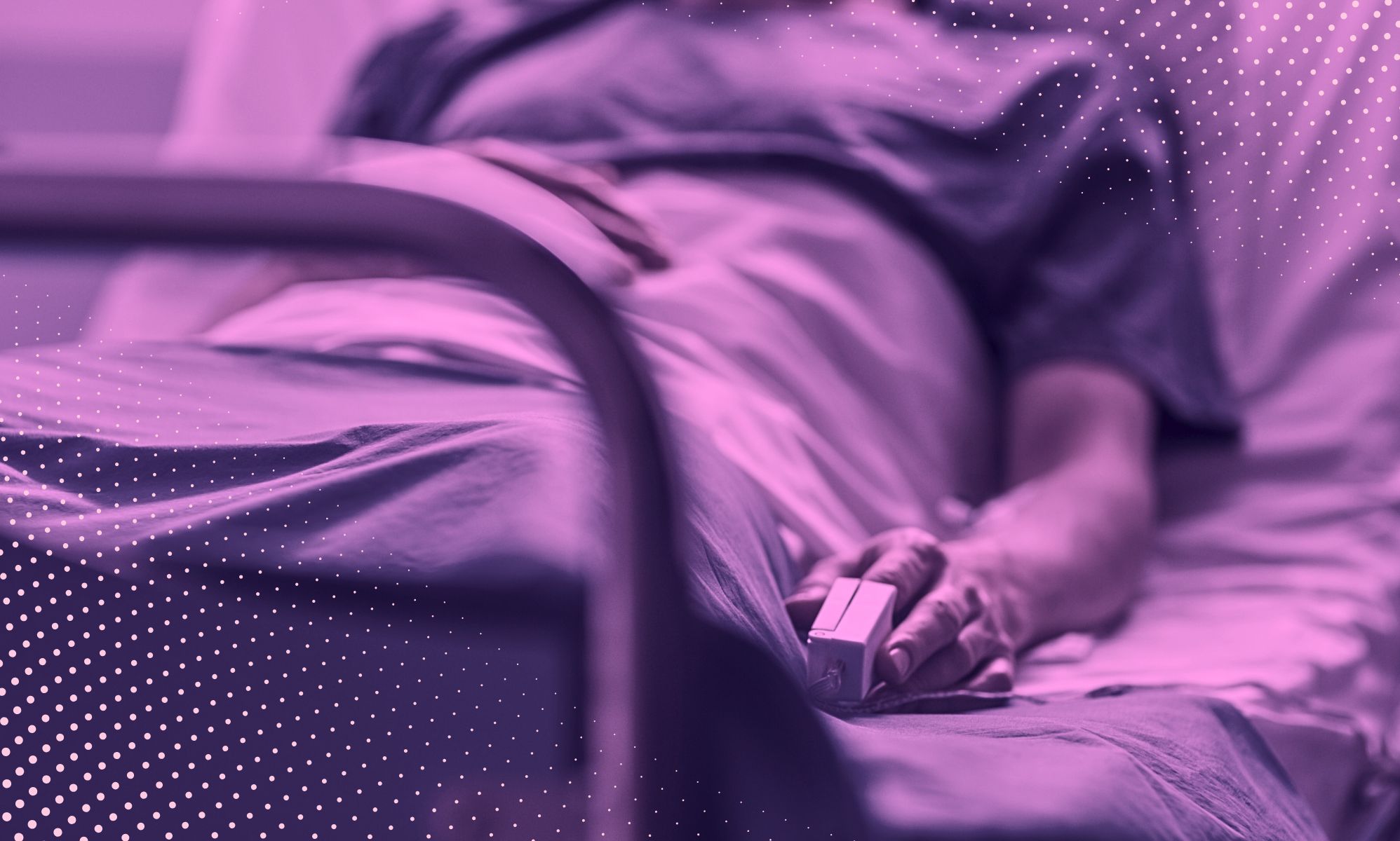 An edited picture of someone in a hospital bed.