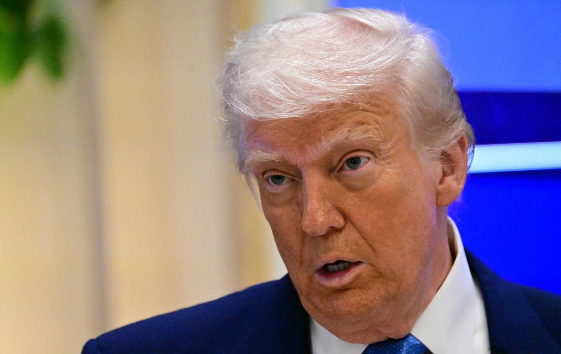 US President Donald Trump addresses a business forum in Abu Dhabi on May 16, 2025.