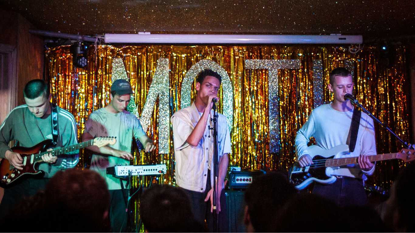 Soeren Holm, Vilhelm Strange and Villads Tyrrestrup of Liss perform at Moth Club in 2016.