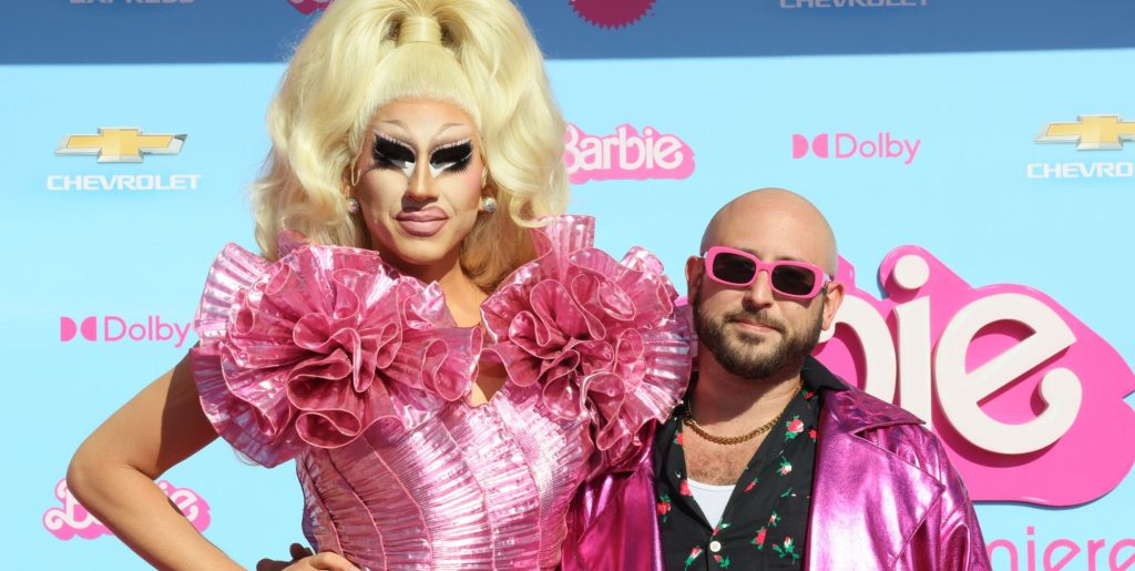 Trixie Mattel and David Silver on the Barbie red carpet in 2023.