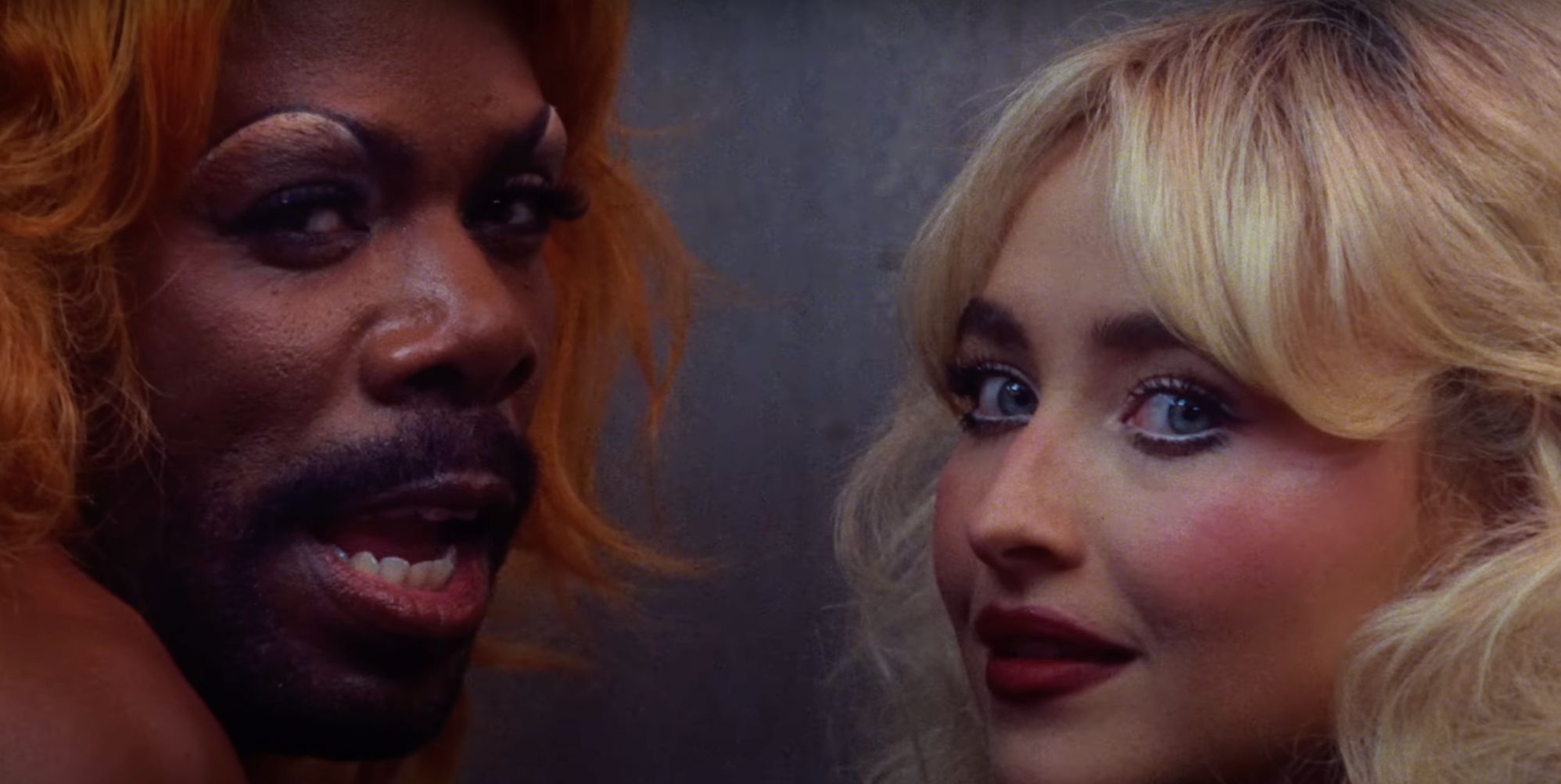 Colman Domingo in drag and Sabrina Carpenter in the latter