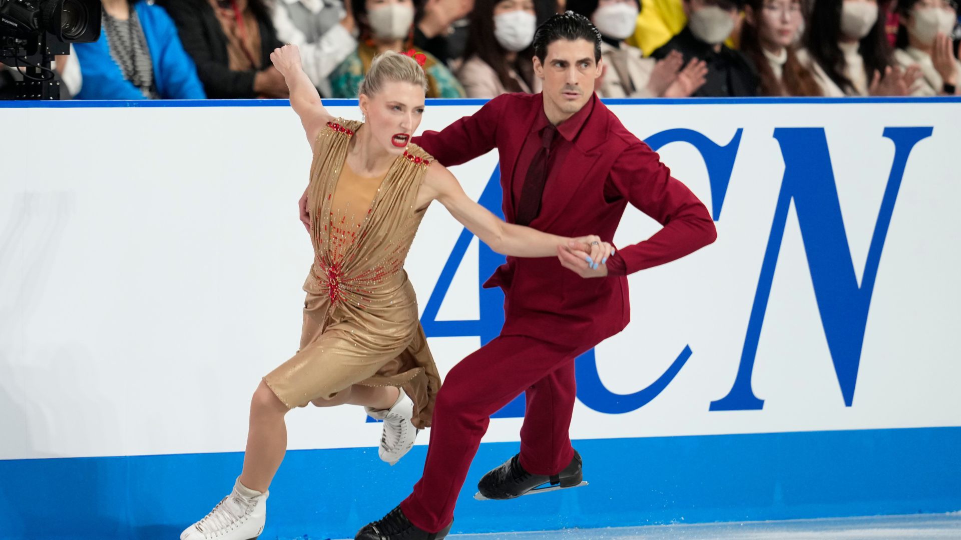 Piper Gilles and Paul Poirier of Canada compete in the Ice Dance Free Dance during the ISU World Team Trophy at Tokyo Metropolitan Gymnasium on April 18, 2025 in Tokyo, Japan