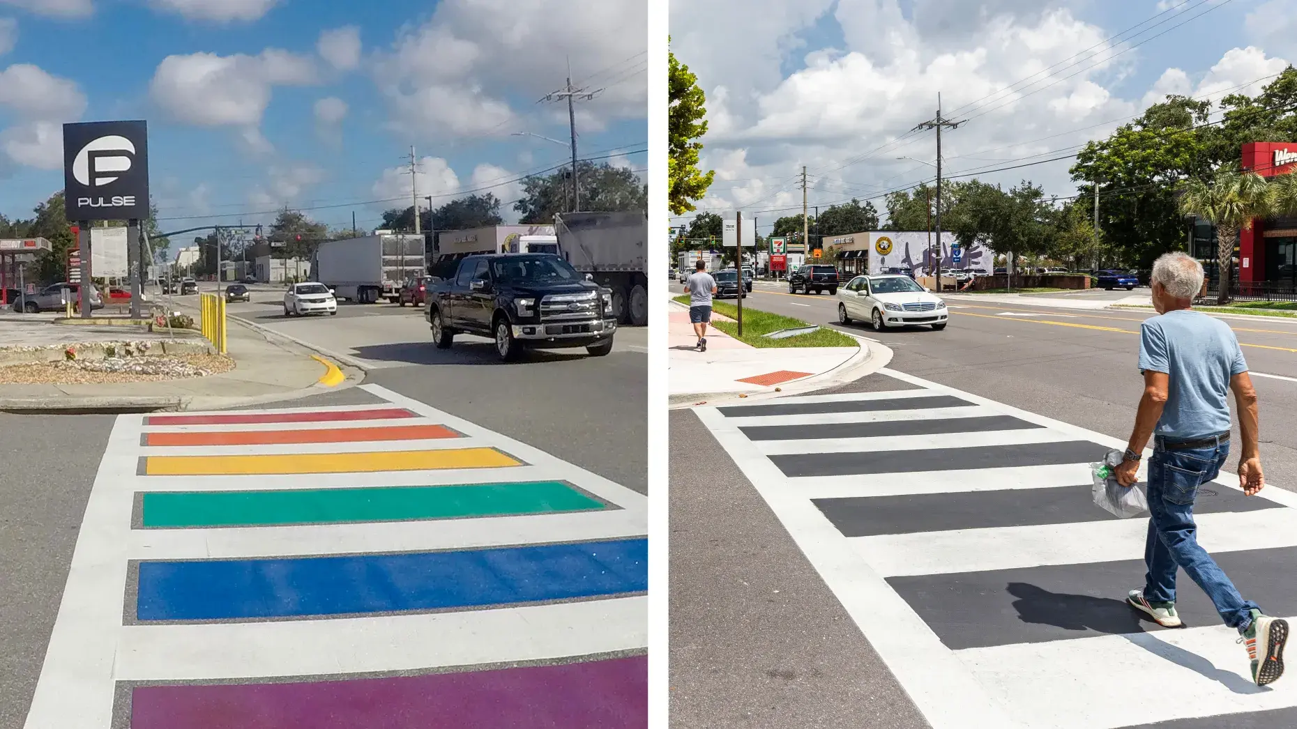 Pulse Memorial Croswalk pintado durante la noche después de que la administración de Trump ordena