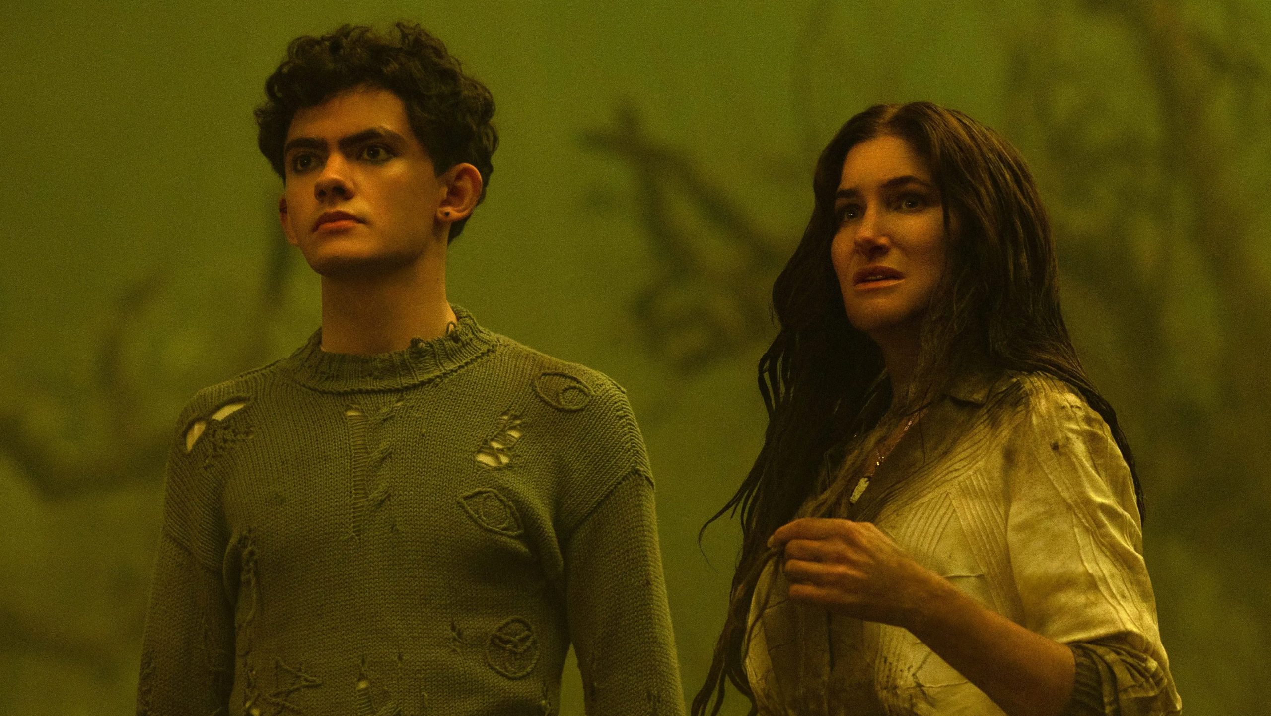 Joe Locke as Wiccan and Kathryn Hahn as Agatha in Agatha All Along.