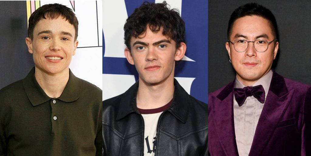 A collage of Elliot Page, Joe Locke, and Bowen Yang.