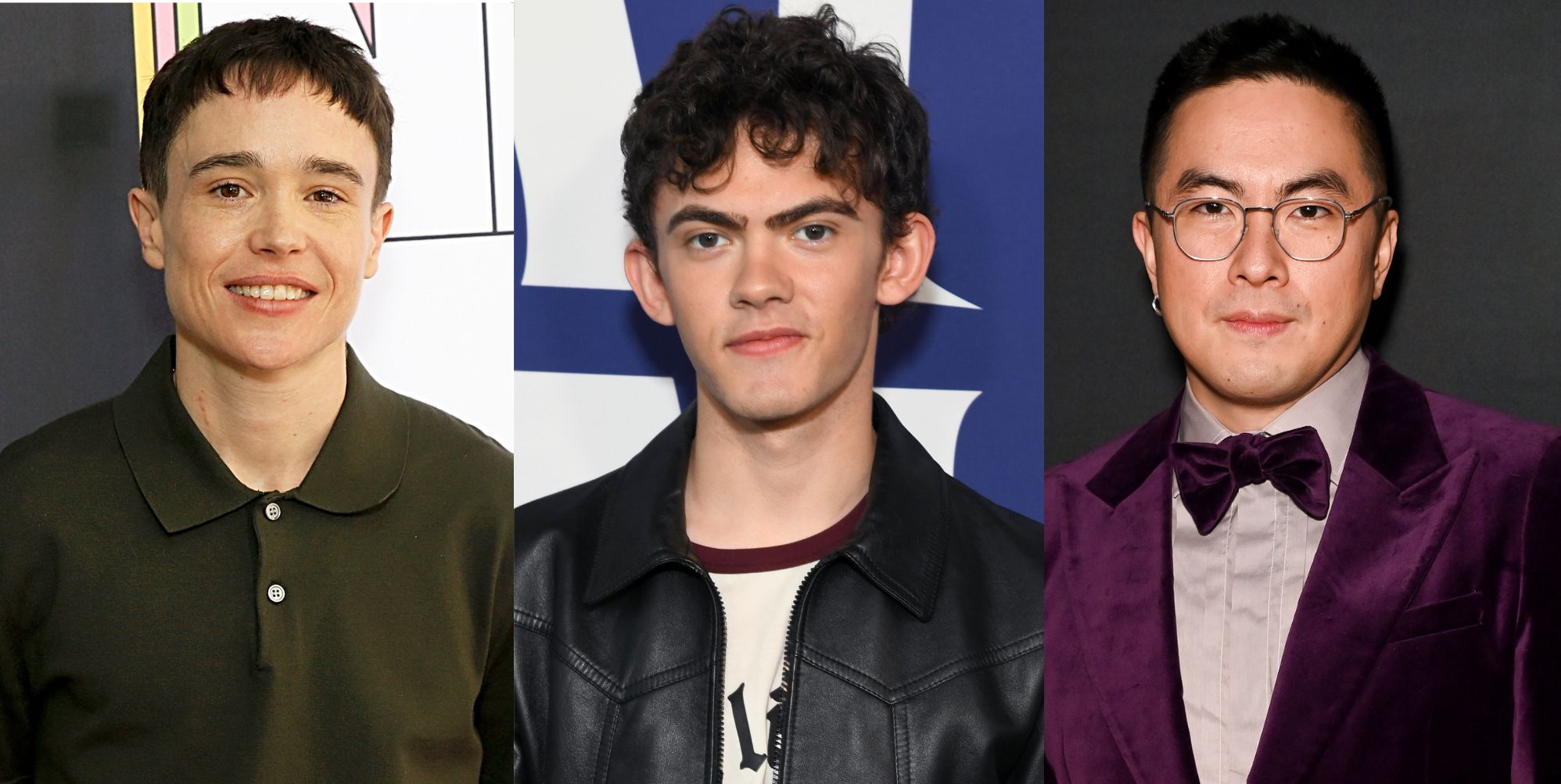 A collage of Elliot Page, Joe Locke, and Bowen Yang.